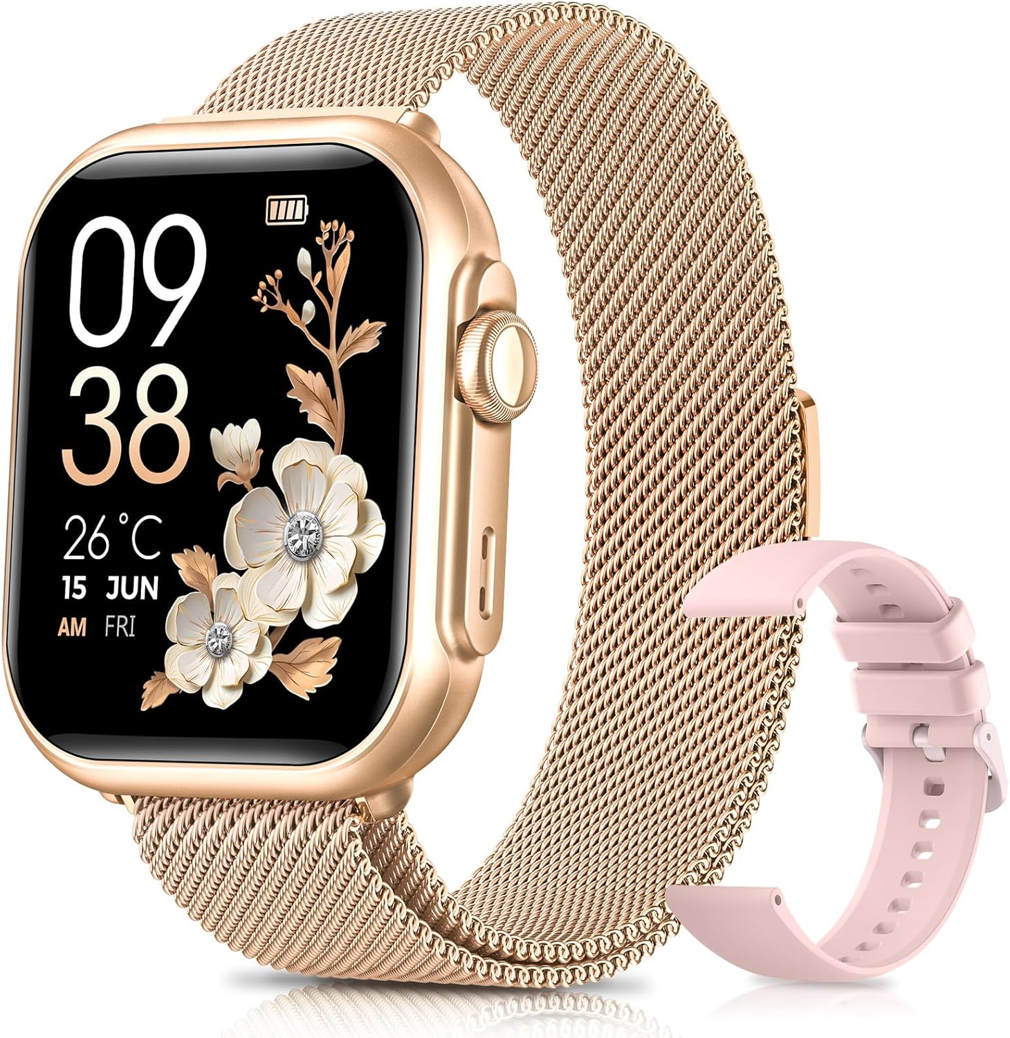 Damen-Smartwatch mit Telefonfunktion, 1000 mAh Akku, 100 Tage Standby, 1,83 Zoll Fitnessuhr mit Herzfrequenz, SpO2, Schlafüberwachung, 120+ Sport-Mod, IP68 Smartwatch, Schrittzähler für Android iOS, Roségold