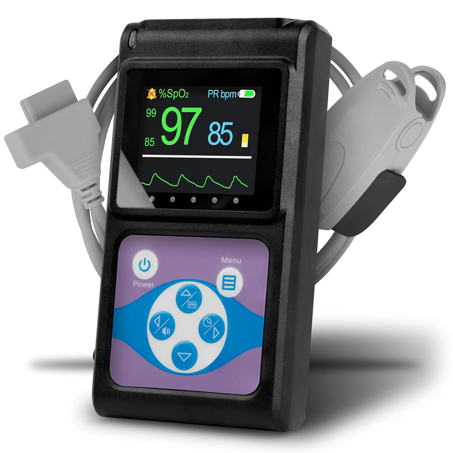 Pulox Pulsoximeter PO-650A Handpuls- und SpO2-Messgerät mit externem Sensor zur Langzeitmessung mit Datenspeicher und akustischem Warnsignal