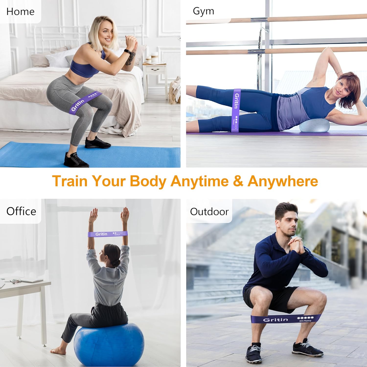 Gritin Fitnessbänder (5er Set) Widerstandsbänder mit 5 Stufen, 100% Latex Fitnessband Widerstand mit deutscher Übungsanleitung und Tragetasche, Gymnastikband für Muskelaufbau, Yoga – Bild 7