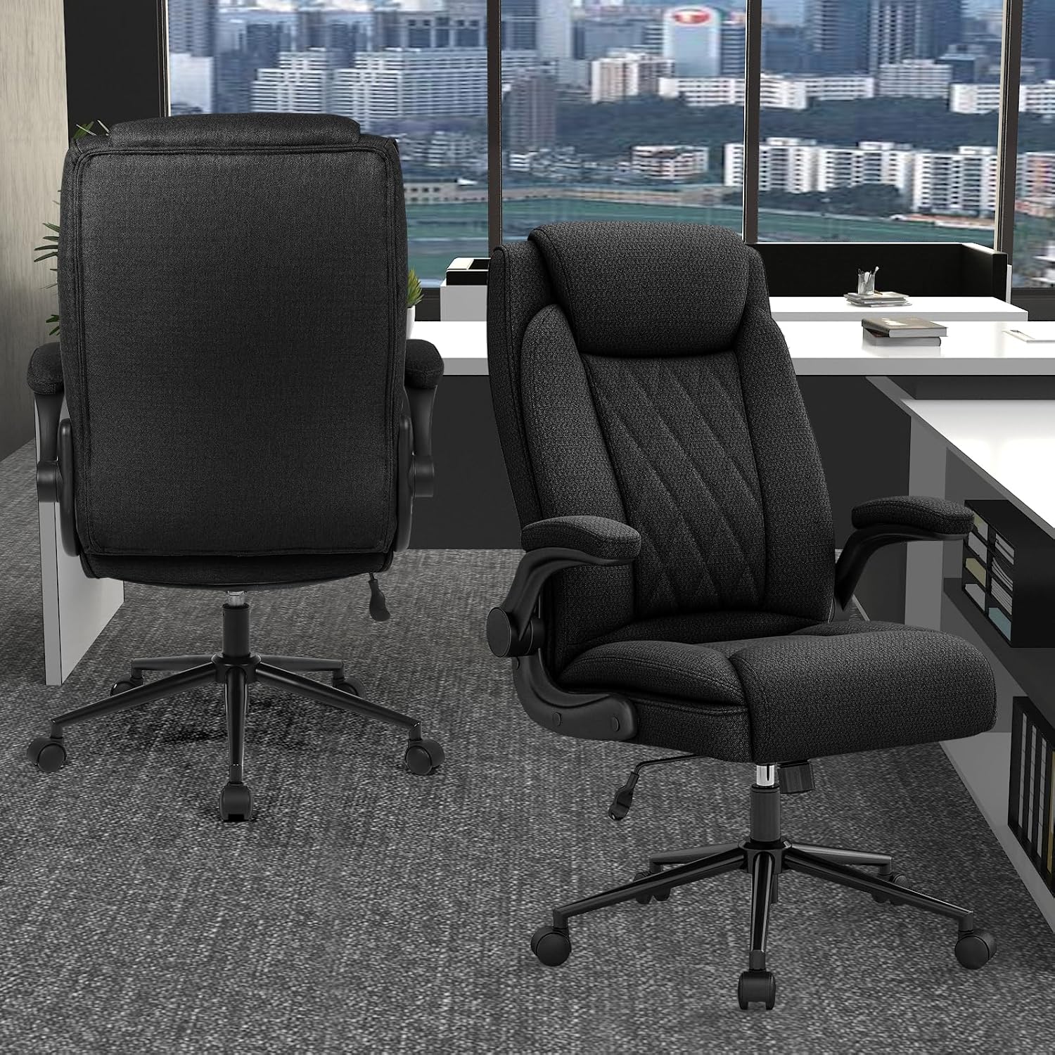 Youhauchair Ergonomischer Bürostuhl, Schreibtischstuhl mit hoher Rückenlehne und höhenverstellbar, Drehstuhl mit Kopfstütze, bequem, Chefsessel für Büro, Schwarz – Bild 8