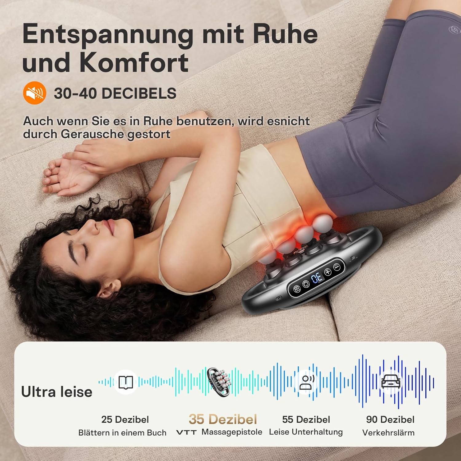 VTT Massagepistole mit 16 Massageköpfen, Tiefengewebe-Massagegerät, leises Handmassagegerät, 3 Modi und 30 einstellbare Geschwindigkeiten, Massagepistole, für Schulter und Rücken zur Muskelentspannung – Bild 5