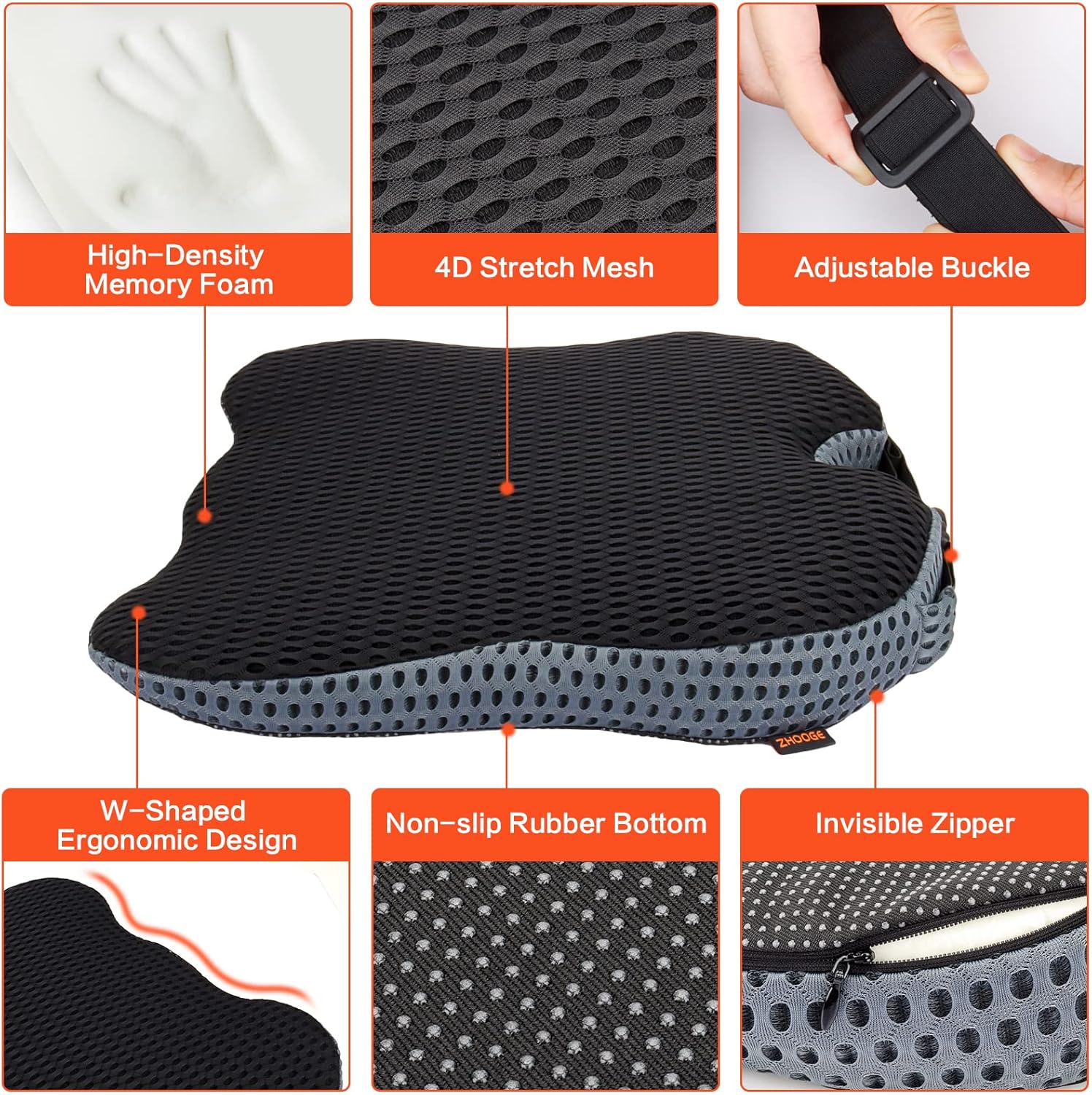 ZHOOGE Keilkissen Autositz, Keilkissen für Auto, Autositzkissen, Memory-Schaum-Keilkissen, ergonomisches Memory-Schaum-Kissen für Auto, Bürostuhl, Bett, Schwarz – Bild 4