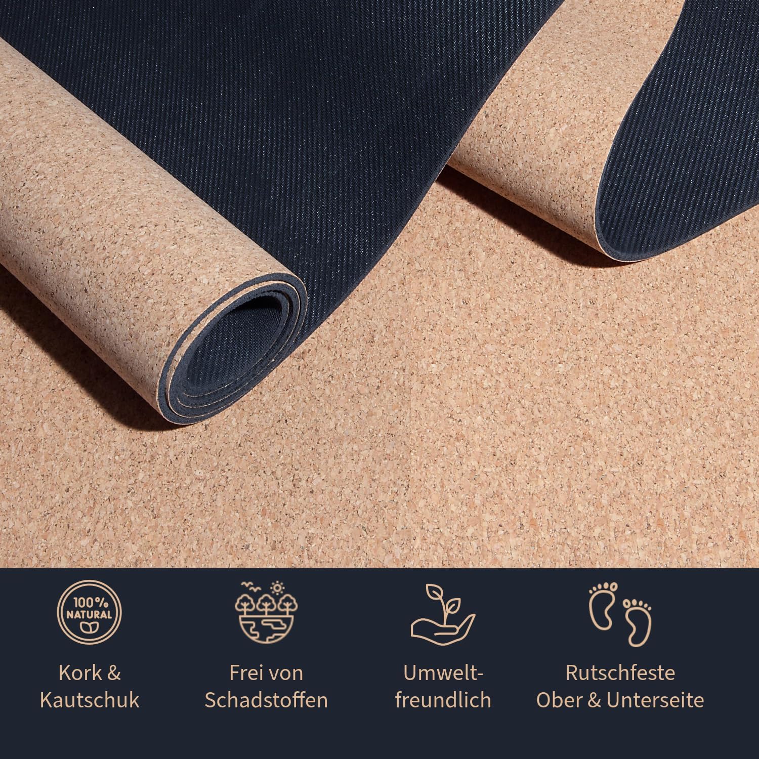 Pro Yogamatte aus Kork, Testsieger Preis/Leistung, extra groß 200 x 66 cm, getestet mit sehr gut, Tragegurt und Yogatasche inkl. – Bild 5