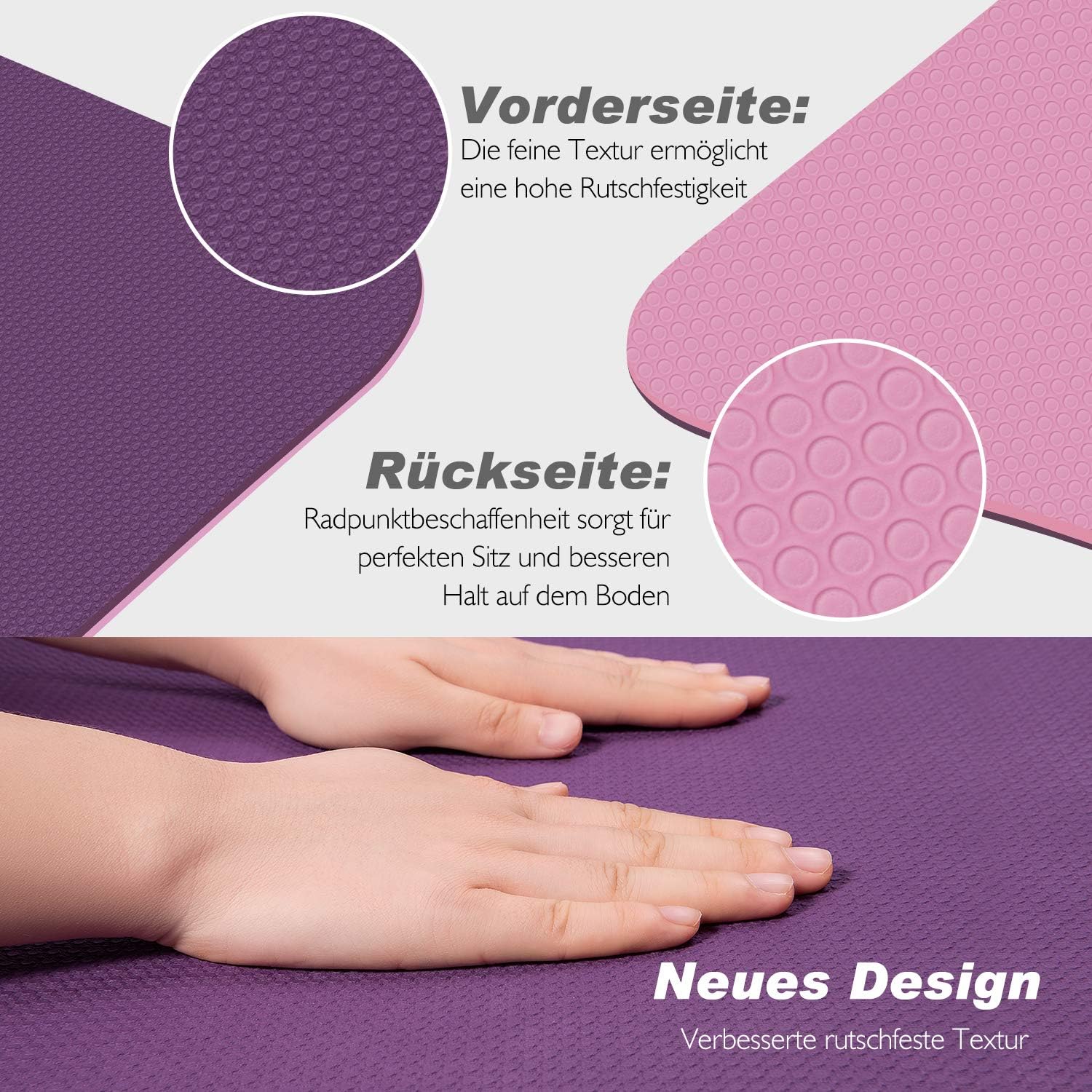 TOPLUS Gymnastikmatte, Yogamatte, gepolstert & rutschfest für Fitness, Pilates und Gymnastik, mit Tragegurt – Bild 3