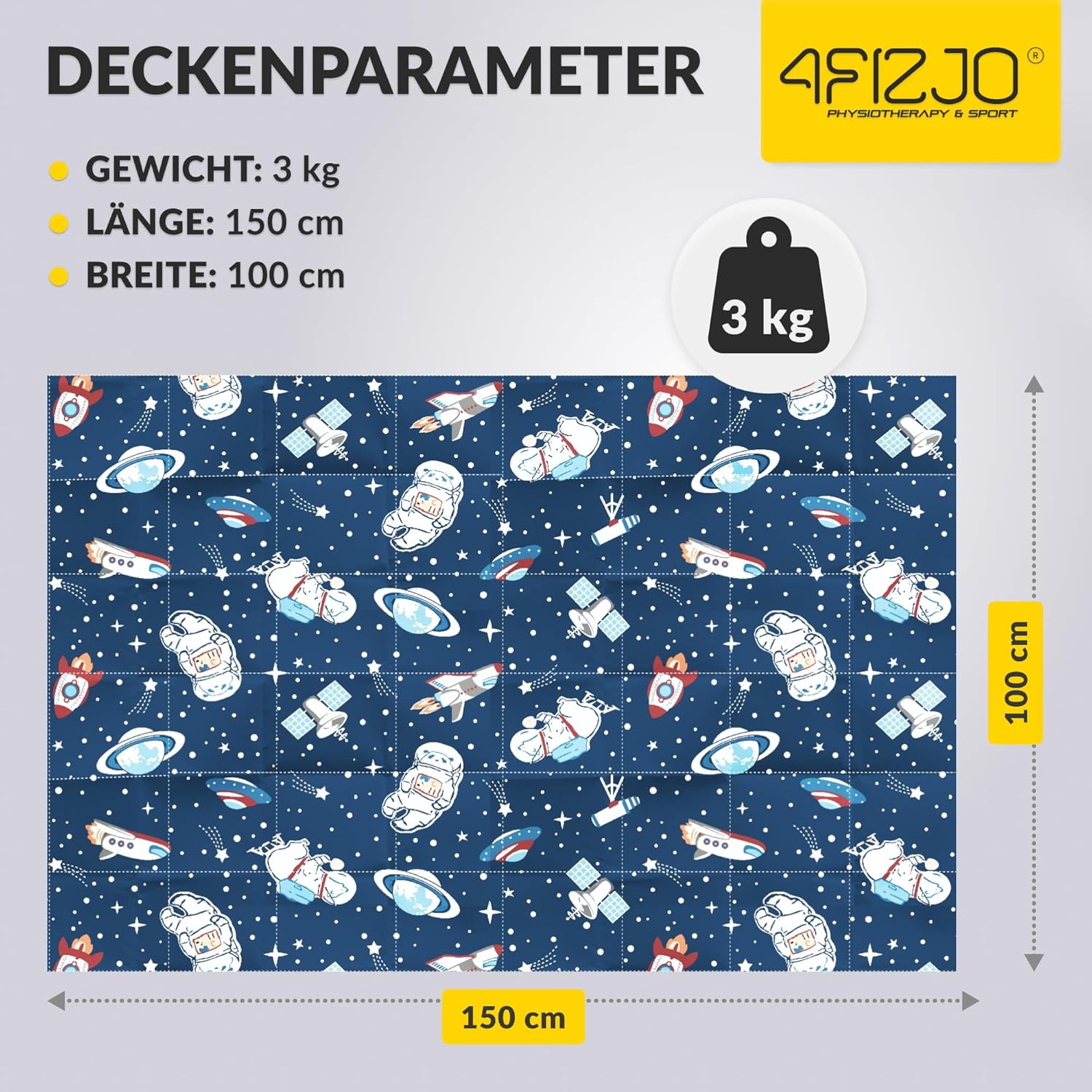4FIZJO Gewichtsdecke Kinder 3 kg 100 x 150 cm, Therapiedecke zum Stressabbau & Angstzustände, hypoallergene Glasperlen, weiche & kühlende Polyester-Außenschicht, für Kinder von 15-25 kg, Dunkelblau – Bild 8