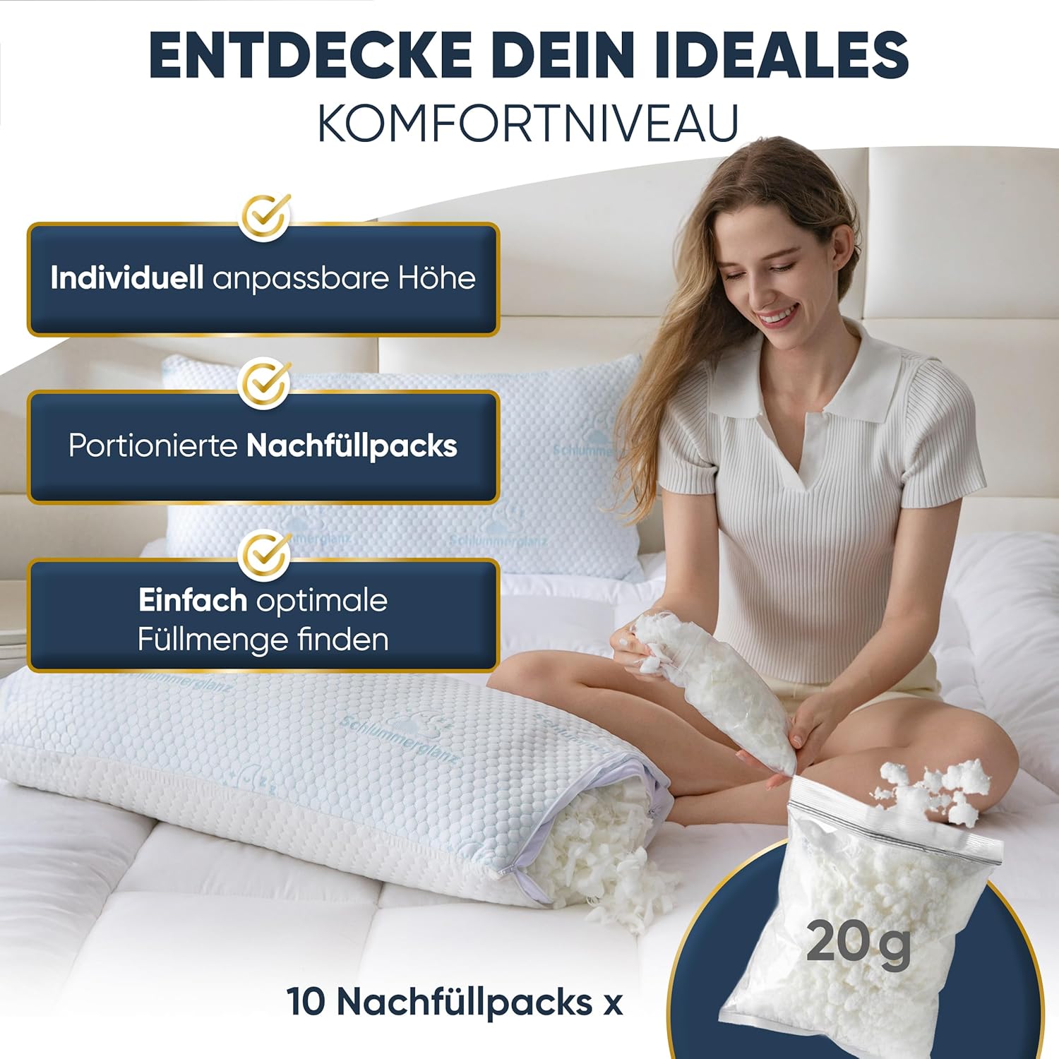 Nackenkissen aus Memory-Schaum – Kissen 40 x 80 cm höhenverstellbar – Ergonomisches orthopädisches Kissen für Nackenschmerzen, Rücken- und Seitenschläfer – Premium-Füllung, Anti-Schnarchen – Finden Sie die richtige Höhe – Bild 3
