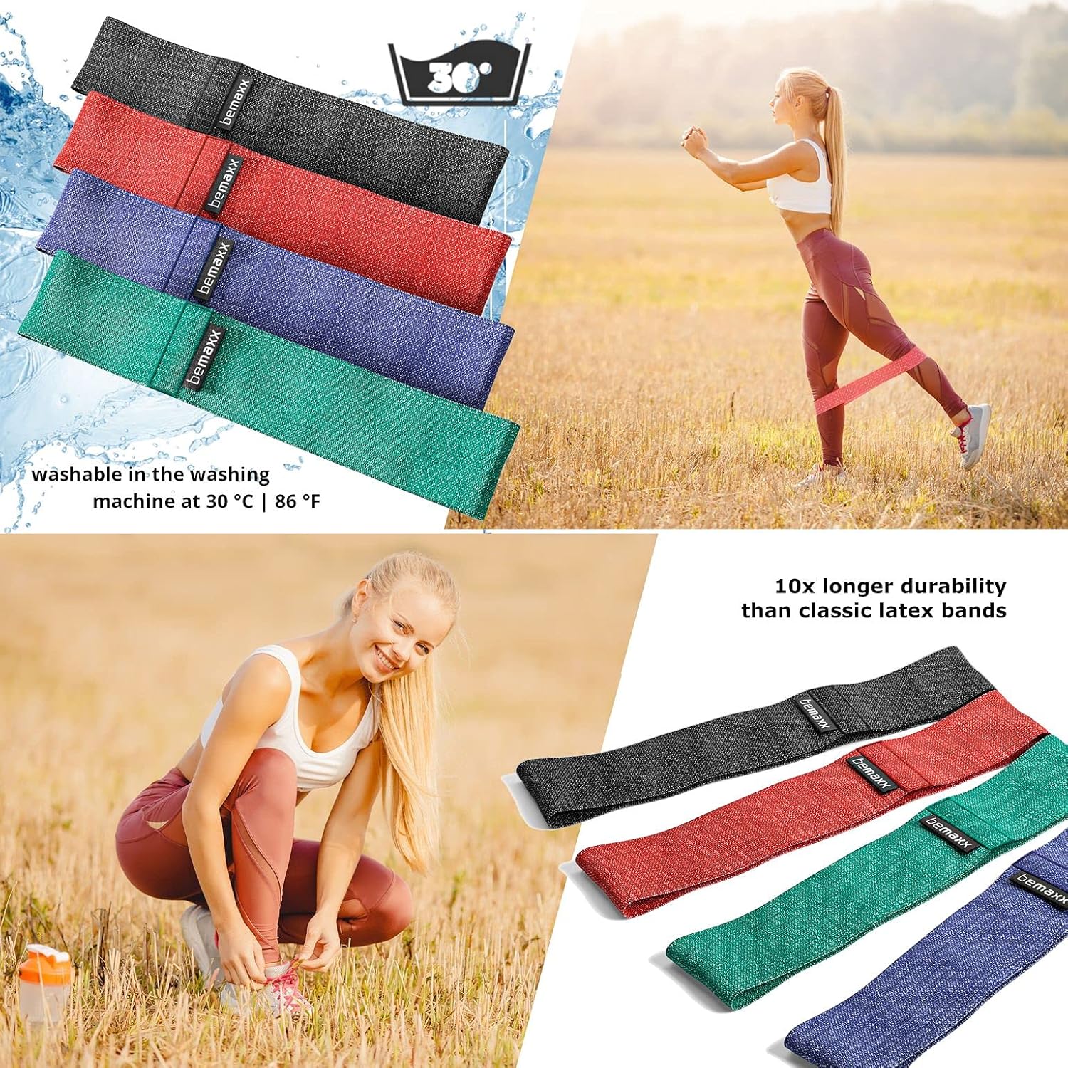Fitnessband-Set, Latex-/Stoffschlaufen-Widerstandsbänder mit Trainings-eBook (Englisch nicht garantiert), Übungsband, Fitness-Sport-Workout, Krafttrainingsband, elastisches Trainingsband, Miniband, Crossfit, Yoga – Bild 3