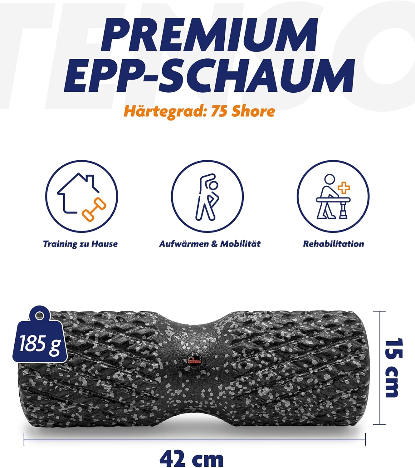 Faszienrolle – Massagerolle aus EPP-Schaum 42 cm x 15 cm. Ergonomisches Design für Rücken und Muskeln. Mittelhart, hypoallergen und geruchlos – Bild 5