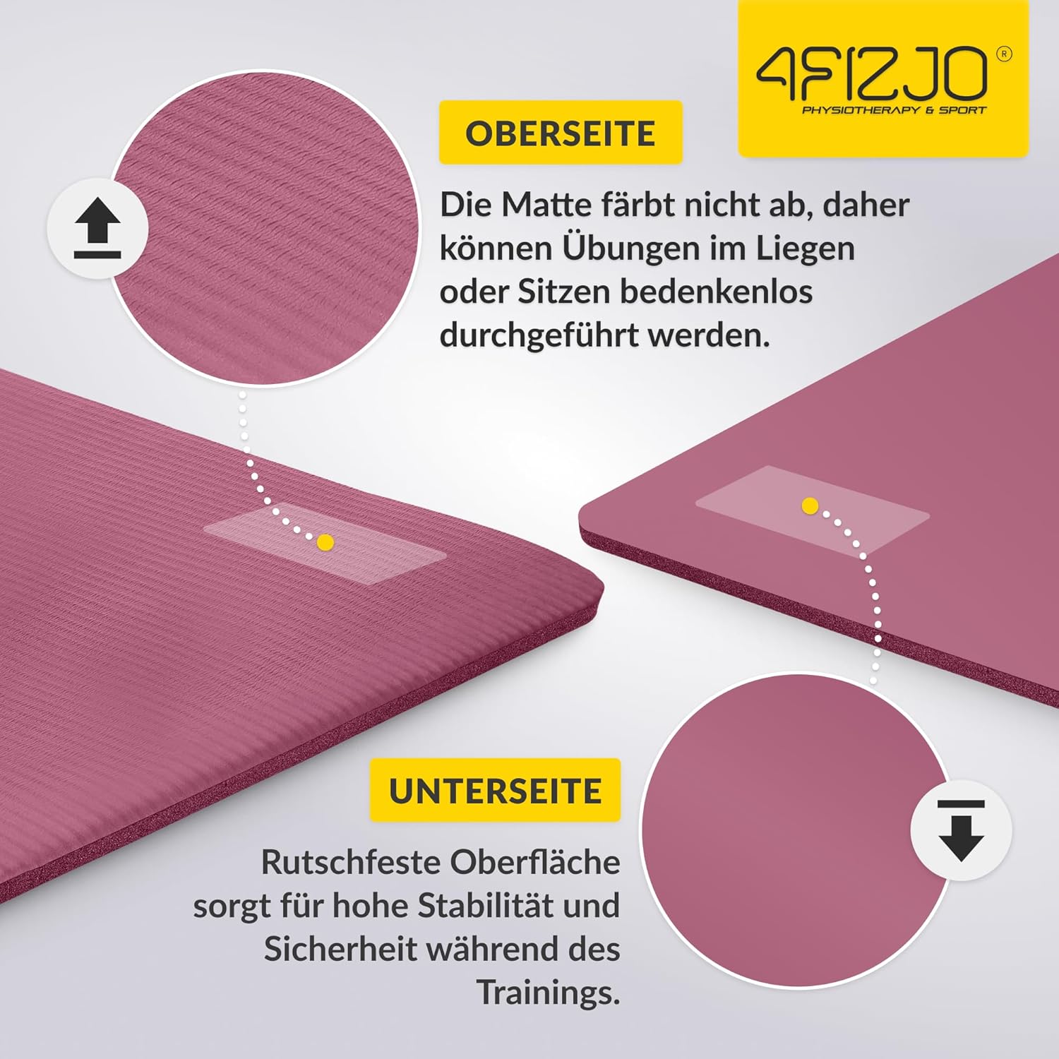 4FIZJO Fitnessmatte mit Tragegurt, Maße 180 x 60 cm, NBR-Schaum, rutschfest, Komfort, In & Outdoor, Pilatesmatte, Yogamatte, Sportmatte, Gymnastikmatte, Trainingsmatte – Bild 4