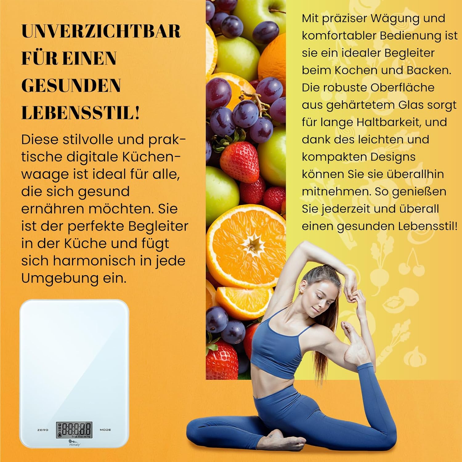himaly Digitale Küchenwaage 10 kg, digitale Waage, Briefwaage mit Tara-Funktion, Sensor-Touch, großes LED-Display, automatische Abschaltung, elektronische Waage für Lebensmittel, Backen, Kochen – Bild 9