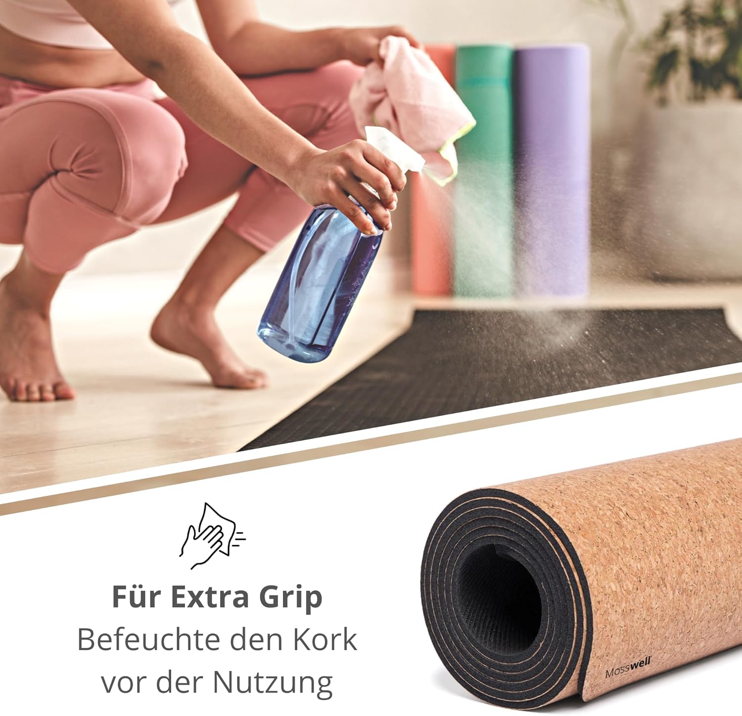 Premium-Yogamatte aus Kork (4 mm dick) – rutschfeste Fitnessmatte mit Hilfslinien – Pilates-Matte + Yoga-Tasche – Bild 6