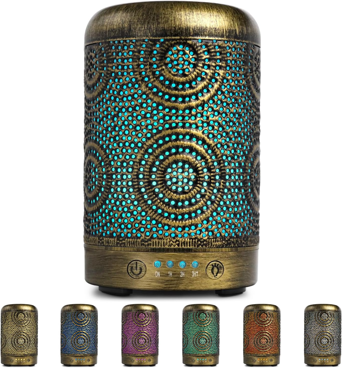 Salking Aroma-Diffusor-Luftbefeuchter, handgefertigter Metall-Diffusor für ätherische Öle, automatische Abschaltung, 7-Farben-Licht, Vintage-Aromatherapie für Baby, Heimbüro oder Yoga