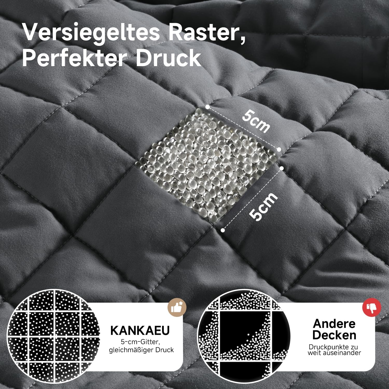 KANKAEU Gewichtsdecke 150 x 200 cm 7 kg – Gewichtsdecke mit Glasperlen – Anti-Stress-Decke gegen Schlafstörungen für Tiefschlaf – atmungsaktiv und maschinenwaschbar (60–80 kg) – Bild 3