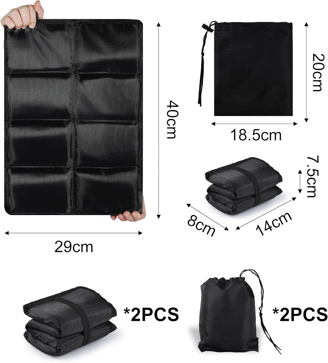 2 Stück Outdoor-Sitzkissen, Thermo-Sitzkissen, faltbar, wasserdicht, maschinenwaschbar, Outdoor-Sitzpolster mit 2 Aufbewahrungstaschen, für Camping, Picknick, Angeln – Bild 2