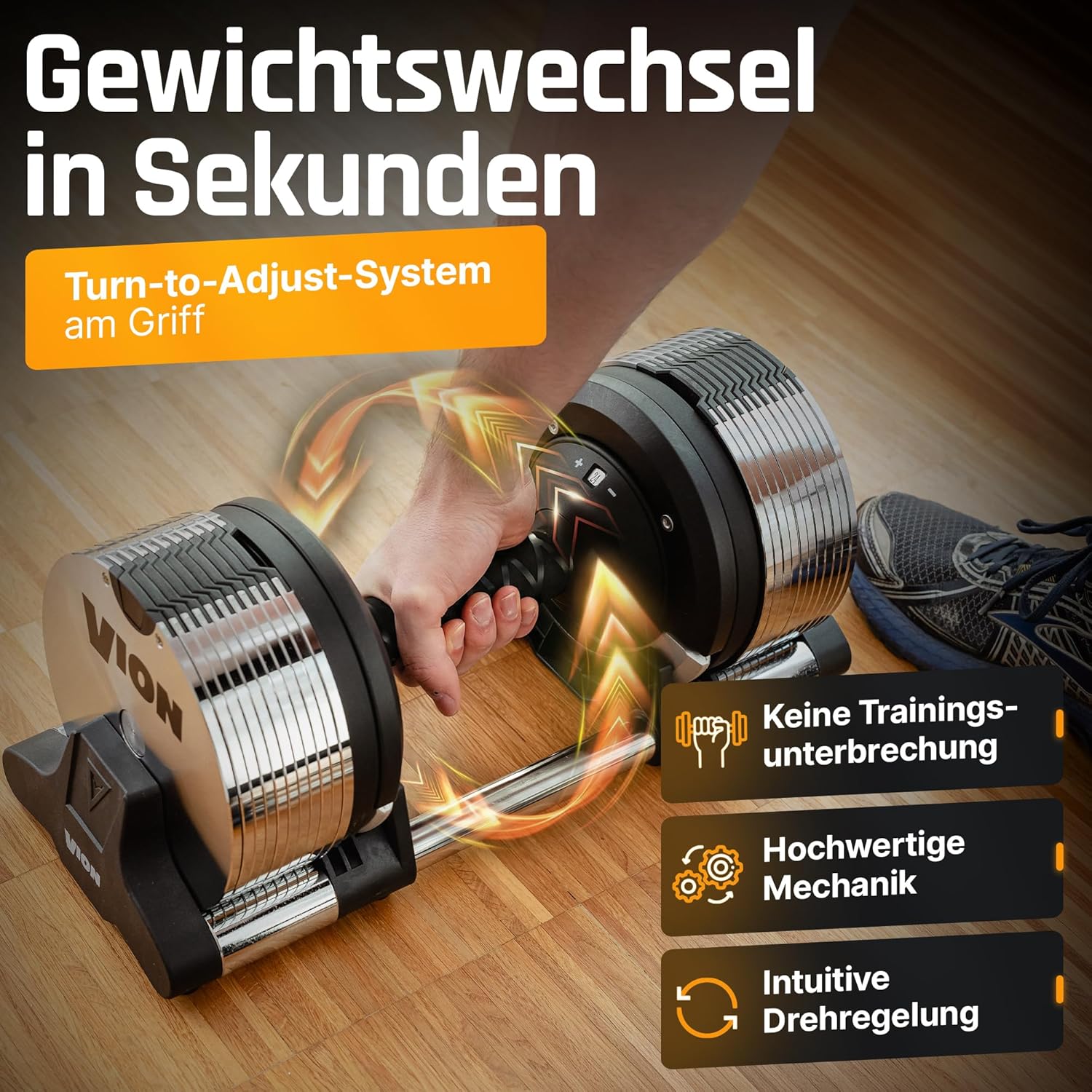 VION 24kg verstellbare Hanteln, 1-kg-Stufen, Hanteln Set, Gewichte Hantel, verstellbare Kurzhanteln, Hantelset, Dumbbell Set, Kurzhantel+set, Dumbbells, Fitnessgeräte für Zuhause, Hantel Set, Weights – Bild 4