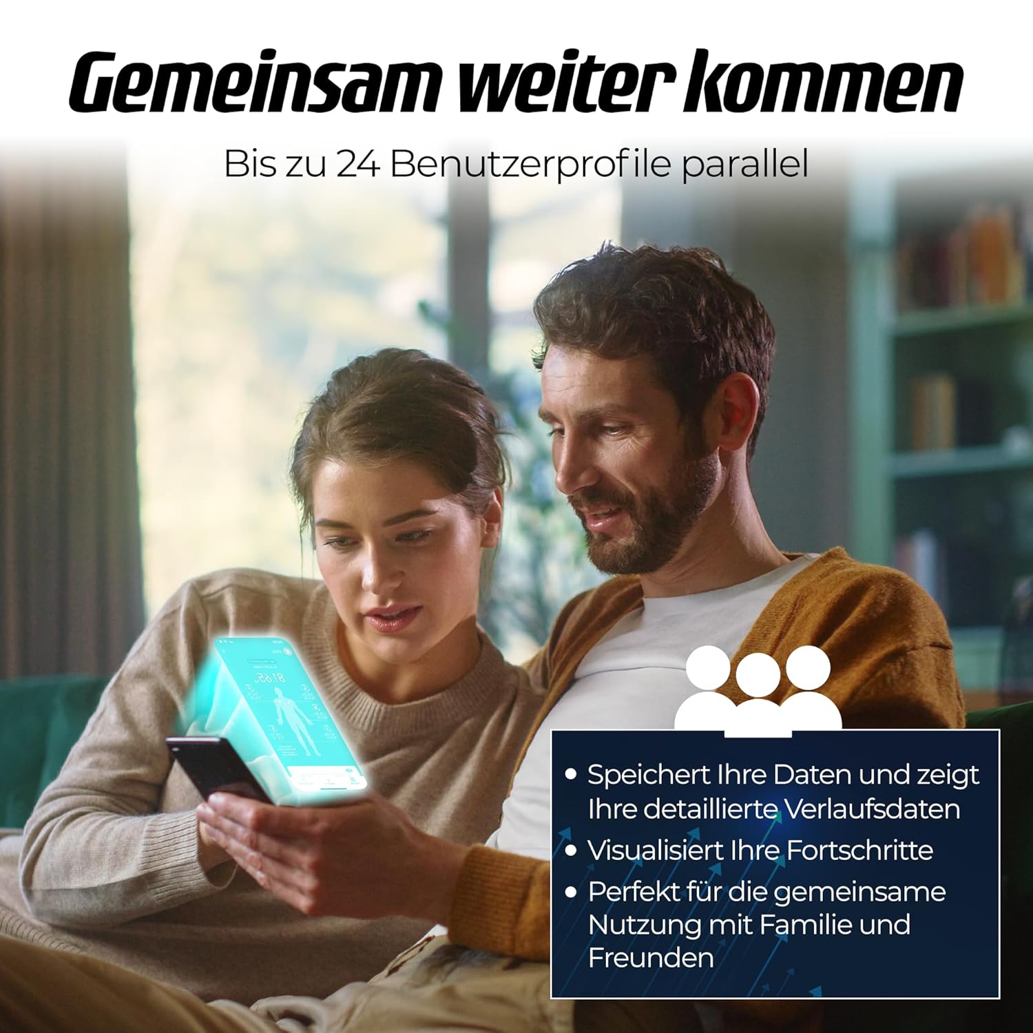 Fitleap Körperfettwaage mit Griff & App, 8 Elektroden, 21 Messungen, Bluetooth-Personenwaage, Körperanalysewaage, BMI Muskelmasse, Körperfett, bis 180 kg, 24 Benutzerprofile – Bild 7