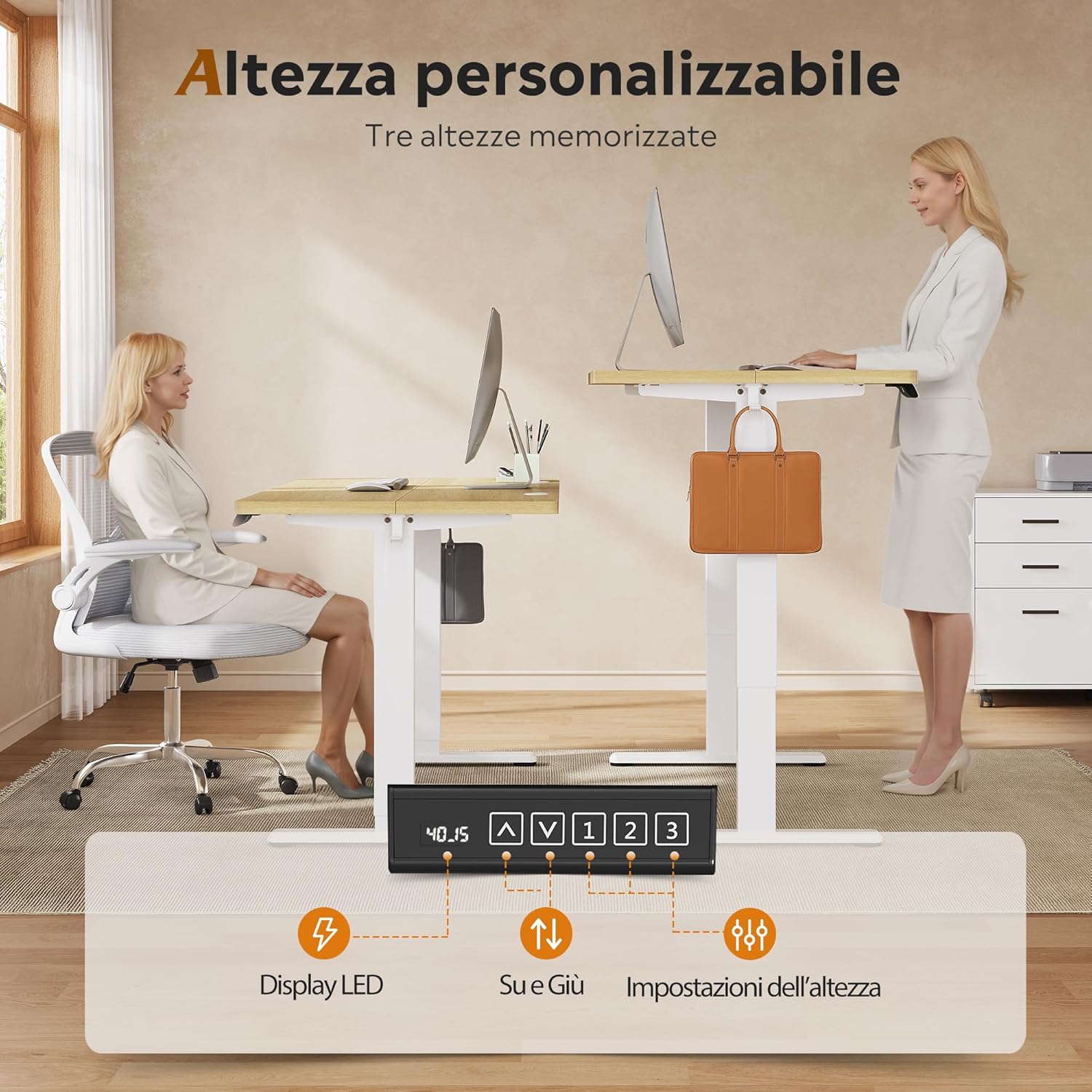 DEVAISE Höhenverstellbarer Schreibtisch, 140 x 70 cm, mit leisem Motor und Memory-Funktion für 3 Höhen, Sitz-Steh-Schreibtisch, Höhenverstellung 72-118 cm, ergonomischer Computertisch für Büro, Farbe Eiche – Bild 7