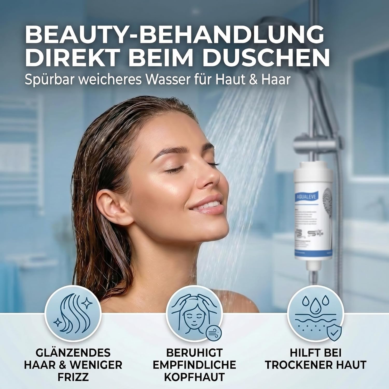 AGUALEVE Duschfilter, Wasserfilter, Dusche, in weiß, gegen Kalk, Schwermetalle, Chlor, Schmutz, wirkt bakteriostatisch, schönere Haut und Haare, Markenqualität, hergestellt in der EU – Bild 6