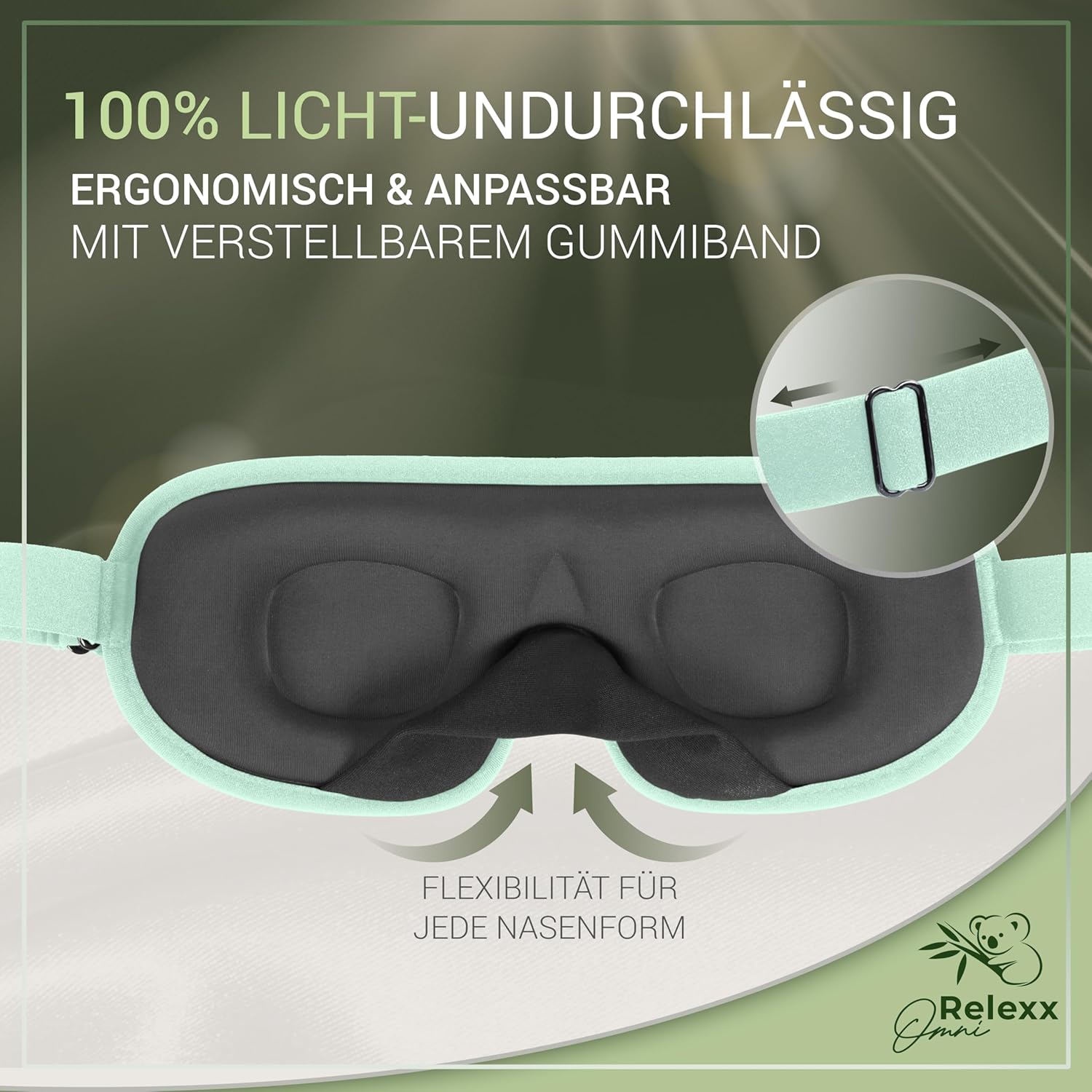 Schlafmaske für Damen und Herren – Atmungsaktive Schlafmaske – Bequeme und weiche Augenmaske – Lichtblockierend – Reisetasche – 3D-Aussparung für die Augen – Memory-Schaum (Türkis) – Bild 4