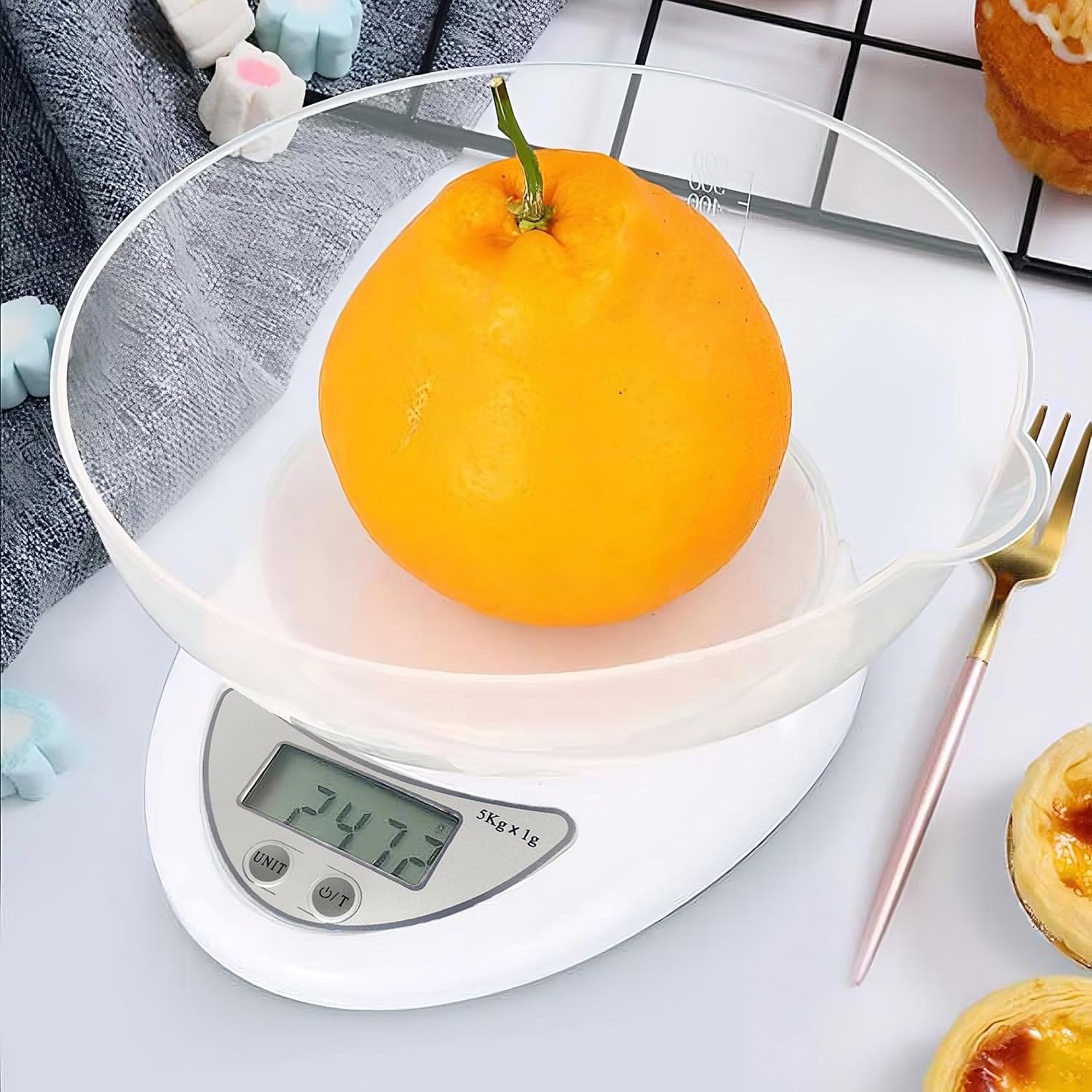 Retoo PT-860 Elektronische Küchenwaage mit Schüssel, 790 ml, Digitalwaage, 5 kg/11 lb, Waage, Küchen-Präzisionswaage, Tara-Funktion, LCD-Display, automatische Abschaltung, 11,3 x 5,3 x 17,5 cm, Silber – Bild 7