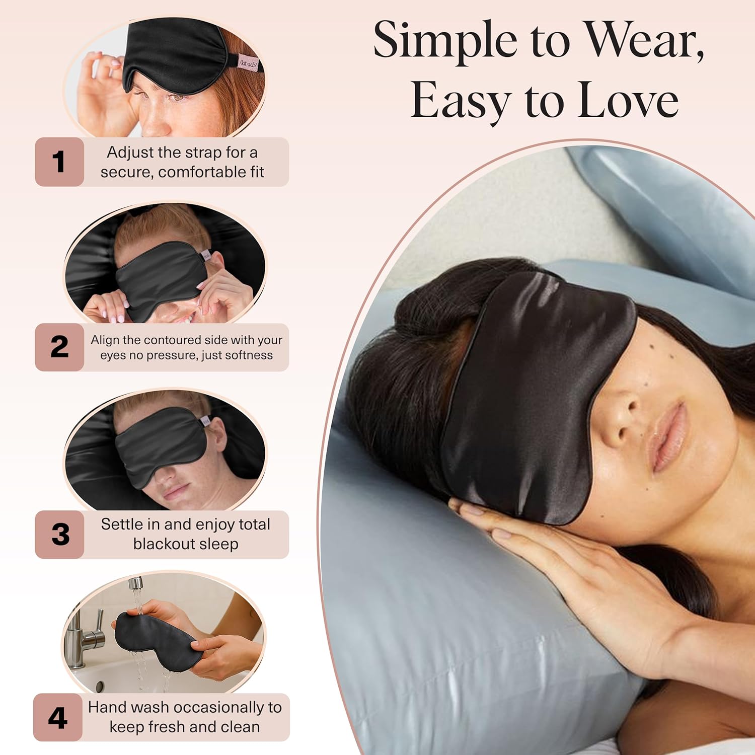 Kitsch Beschwerte Satin-Schlafmaske – Beschwerte Augenmaske für Schlaf und Reisen – Lavendel-Schlafmaske für Männer und Frauen – Lichtblockierend, verstellbar, ultraweich (116 g) – Bild 7