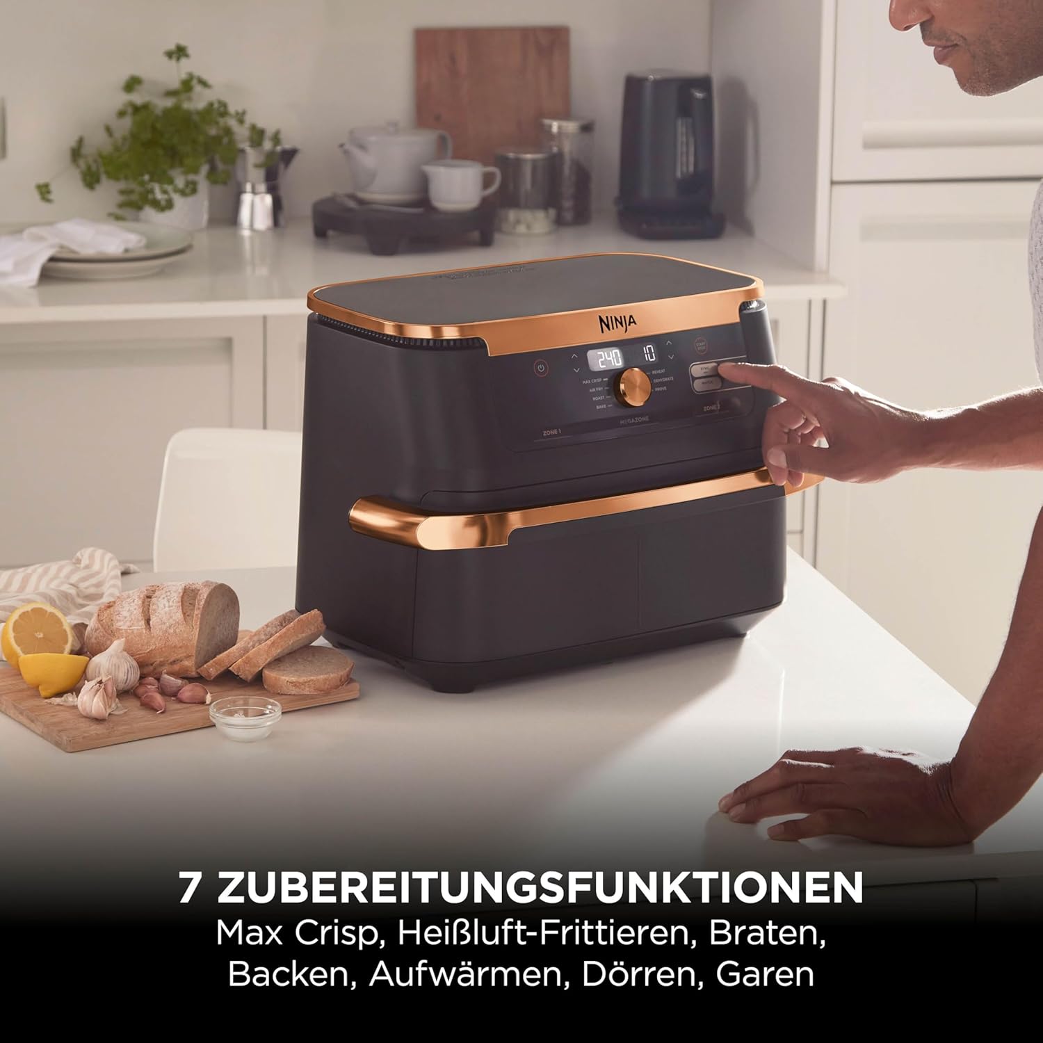 Ninja Foodi FlexDrawer Zweizonen-Heißluftfritteuse, Heißluftfritteuse mit 10,4 Fächern und abnehmbarem Separator, Antihaftbeschichtung, spülmaschinenfester Korb, 7-in-1, Schwarz und Kupfer, AF500EUCP – Bild 12