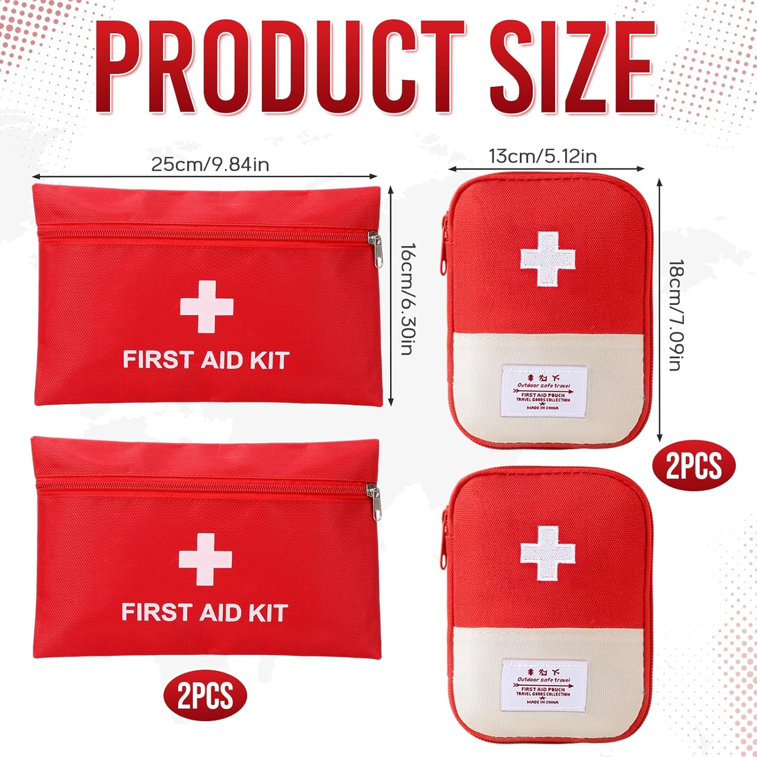 4er-Pack Mini-Erste-Hilfe-Set, 2 Stile, tragbare Medizintasche, kompaktes Erste-Hilfe-Set, kleine Notfalltasche für Zuhause, Schule, Büro, Outdoor (25 x 16 cm, 18 x 13 cm) – Bild 2