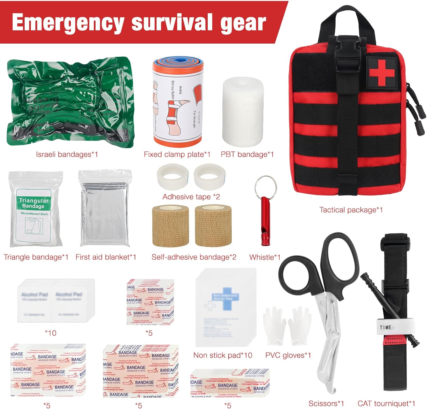 Mineup Outdoor Erste-Hilfe-Set, 54-teilig, Erste-Hilfe-Trauma-Set, medizinische taktische Tasche, Erste-Hilfe-Tasche, Reise-Apothekentasche für Zuhause, Auto, Camping, Wandern, Sport (Red PRO) – Bild 3