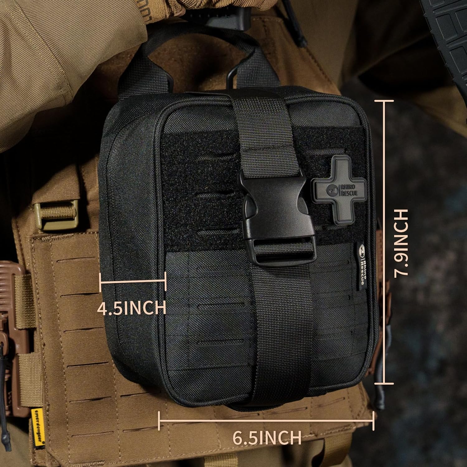 RHINO RESCUE IFAK Erste-Hilfe-Set, Trauma-Notfallversorgung, taktisch, mit Gaze und Verband für Jagd, Camping, Reisen (Schwarz PRO) – Bild 3