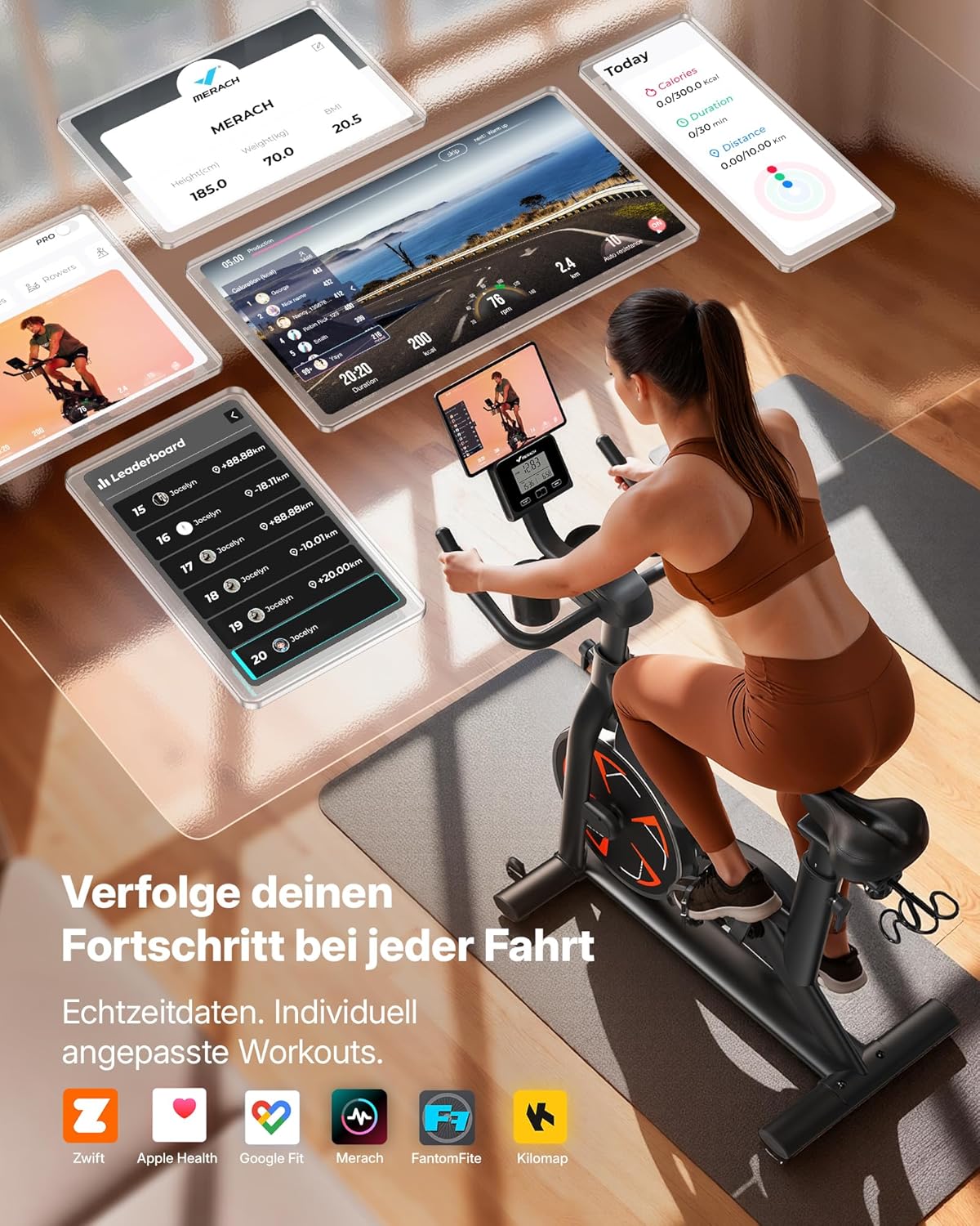 MERACH Heimtrainer mit magnetischem Widerstand, leises Heimtrainer-Fahrrad mit verbessertem stoßdämpfendem Luftpolstersattel, eigener App, stabiler H-Rahmen für besseren Halt, bis zu 150 kg – Bild 4