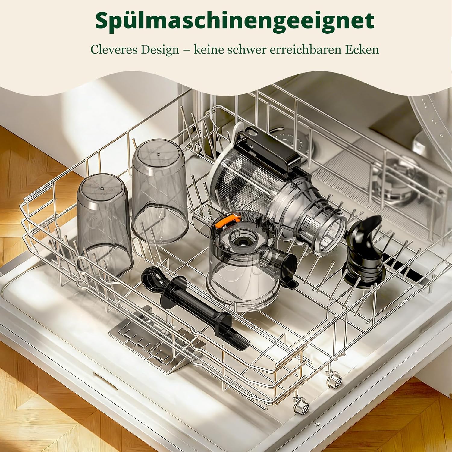 LINKChef Slow Juicer, 115 mm große Einfüllöffnung für Entsafter, Gemüse und Obst, Testsieger, Kaltentsafter 200 W, BPA-frei, leicht zu reinigen und zu montieren, hellgrün – Bild 11