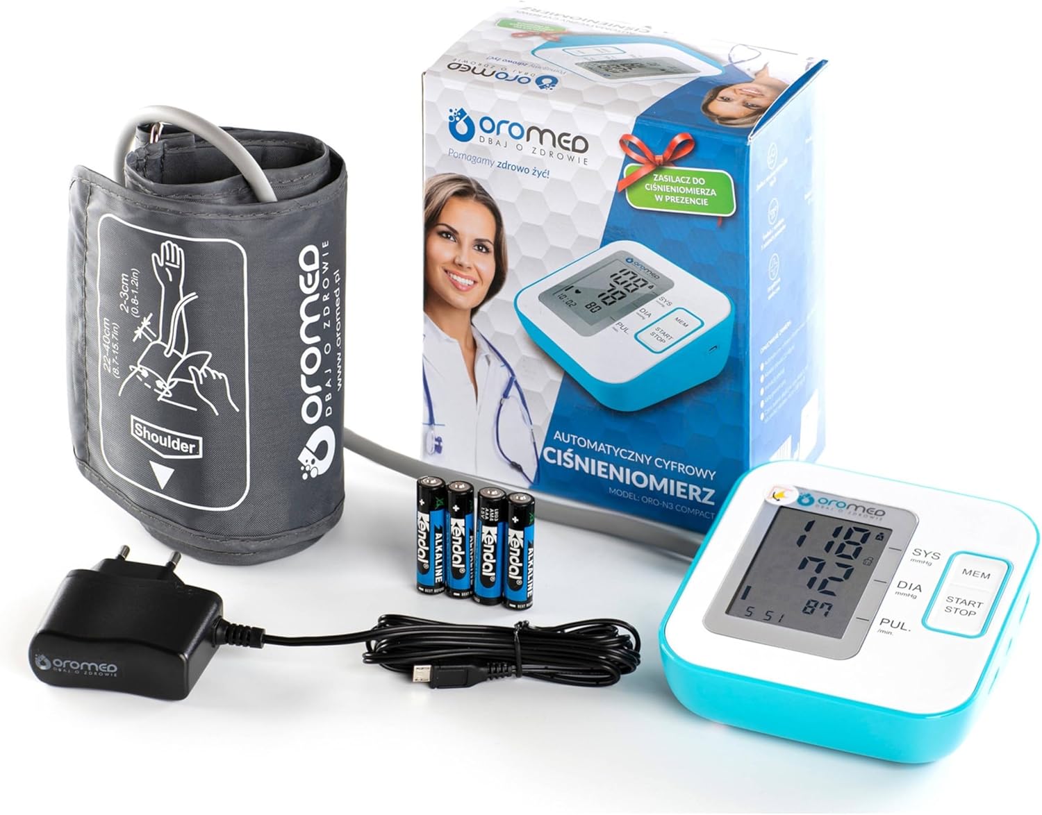 OROMED ORO-N3 Kompaktes USB-Blutdruckmessgerät für den Oberarm, elektronisch mit FUZZY-Logik, Arrhythmie-Erkennung, LCD-Display, 2 x 120 Speicher, automatische Abschaltung, inklusive Netzteil