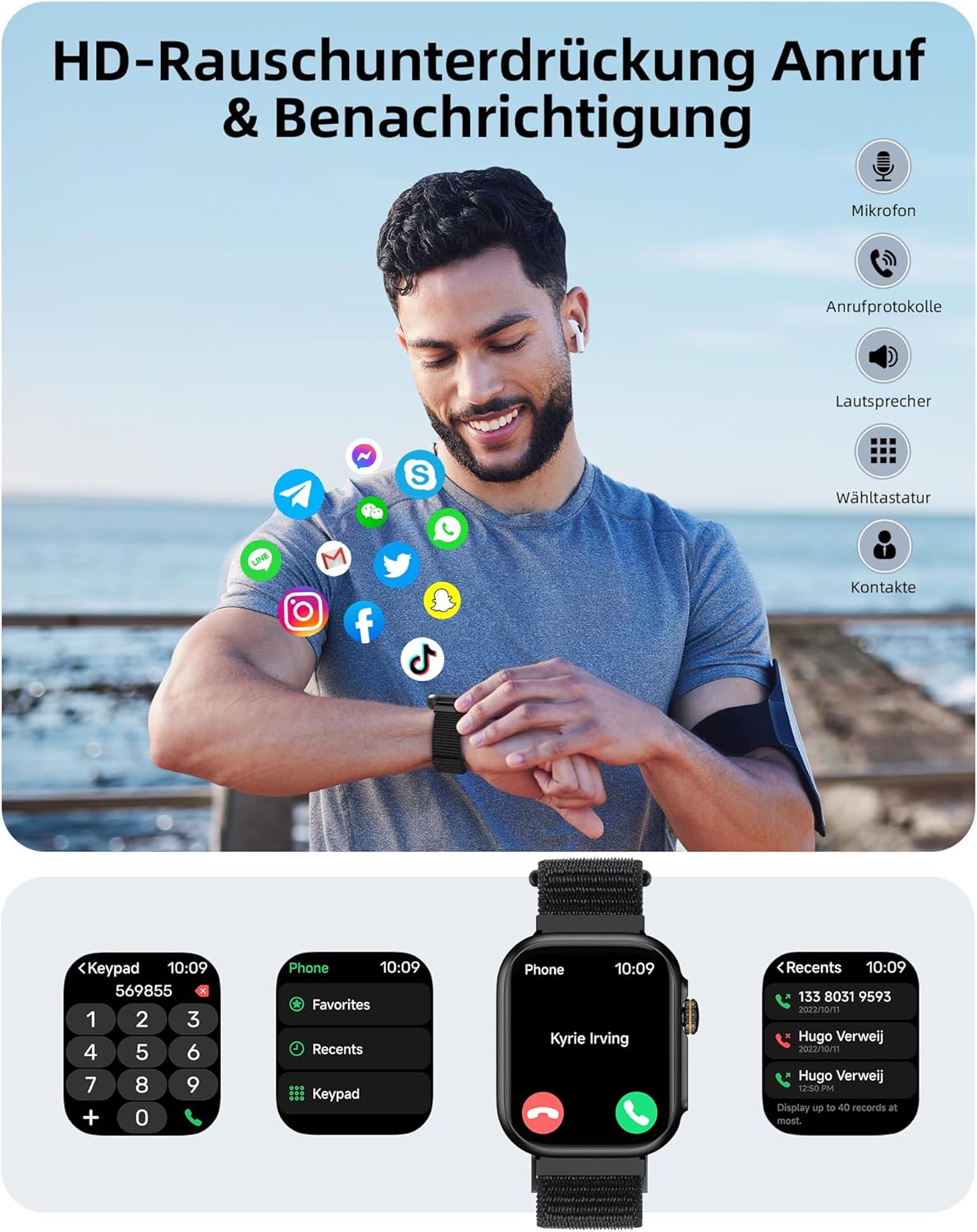 Parsonver Smartwatch Herren Damen mit Telefonfunktion, Fitnessuhr mit GPS, 3 ATM wasserdicht zum Schwimmen, Fitnessuhr mit 100+ Sportmodi, Herzfrequenz, Schlafen, für Android/iOS, Schwarz – Bild 3