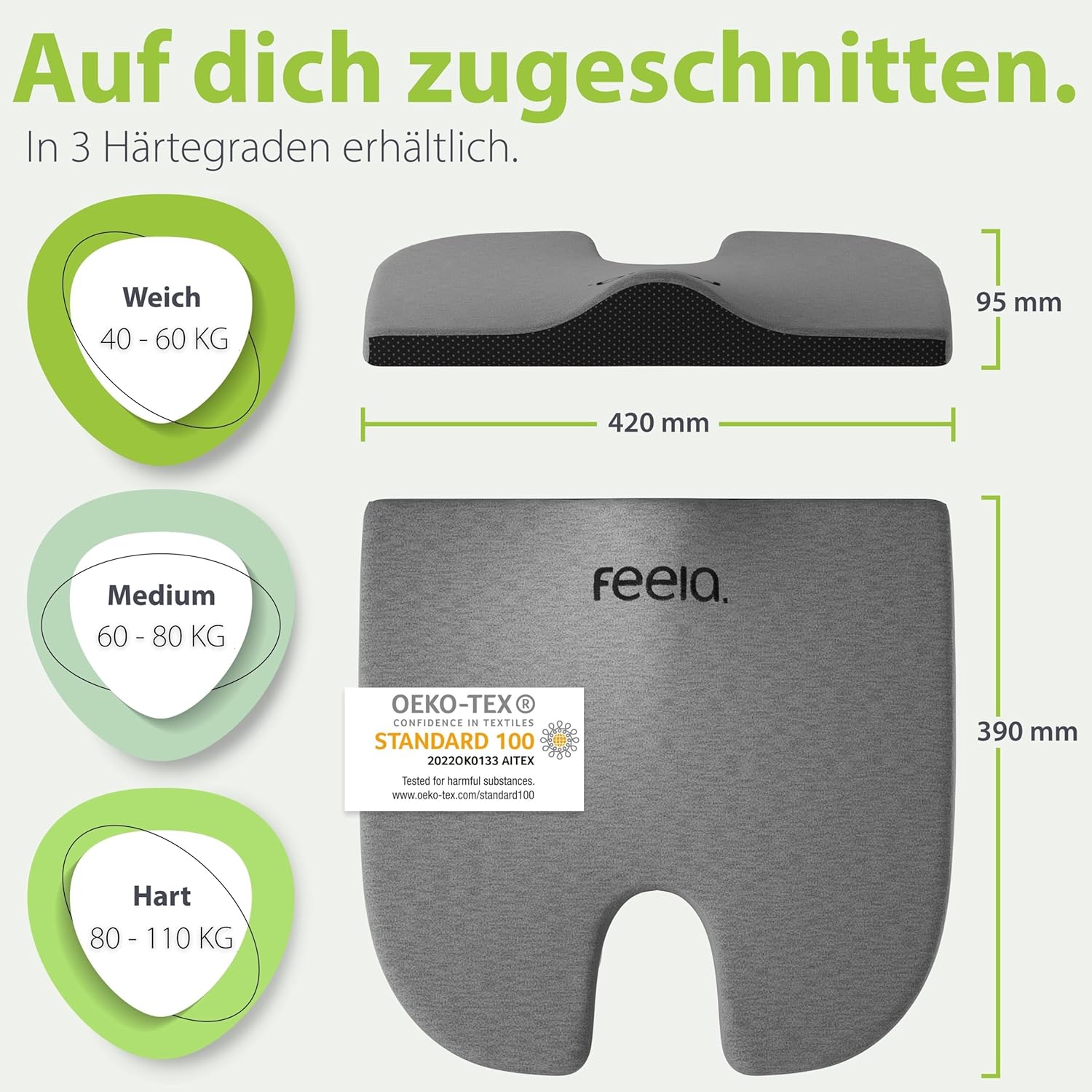 Feela. Orthopädisches Keilkissen (3 Härtegrade) – Haltungskorrektur aus Memory-Schaum für mehr Sitzkomfort und Linderung von Ischias – ideales Sitzkissen für Stuhl für Büro und Sofa (mittel) – Bild 4