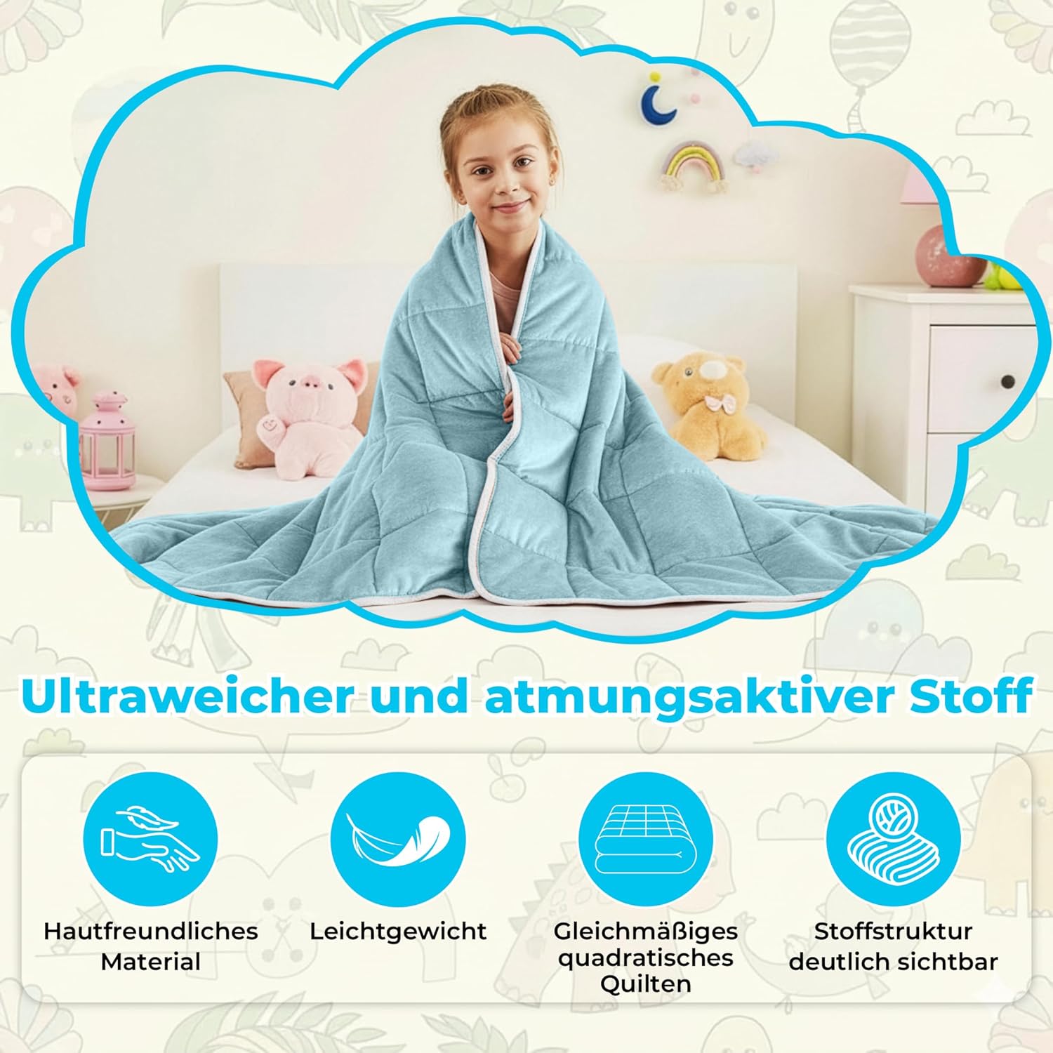 SLEEP COMFY Gewichtsdecke, 2,4 kg Therapiedecke zum Stressabbau und bei Angstzuständen, hypoallergene Glasperlen, weiche und kühlende Baumwolle und Öko-Tex (blau, 90 x 120 cm) – Bild 5