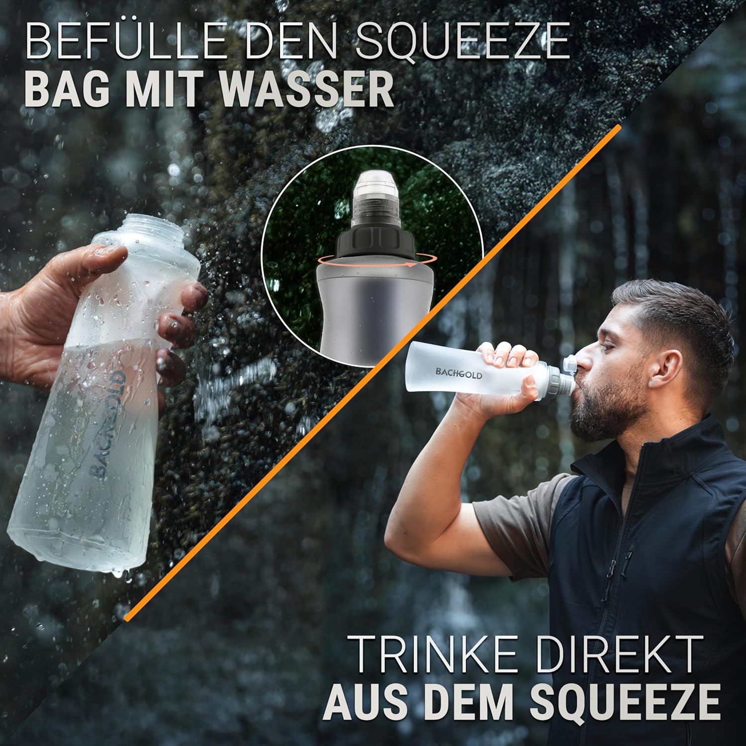 Bachgold Squeeze Outdoor Wasserfilter, Ultraleichter Wasserfilter (weiß) mit 500 l Fassungsvermögen, entfernt Bakterien, Viren & Mikroplastik, für Camping, Survival, Notfall, Bushcraft (weiß, 500 ml) – Bild 3
