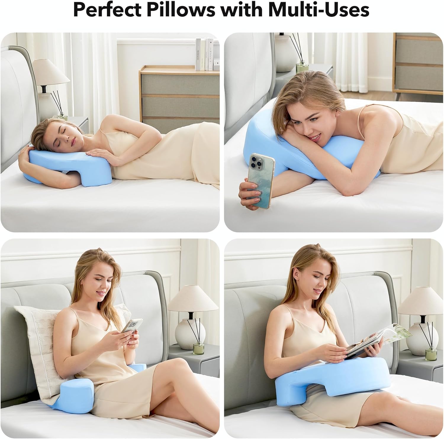 Ergonomisches Seitenschläferkissen mit Armloch – orthopädisches Memory-Schaum-Nackenstützkissen für Nacken und Schulter – Kissen für Seitenschläfer, Rücken- und Bauchschläfer – waschbarer Bezug, blau – Bild 5