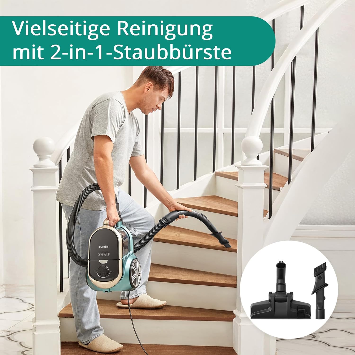 Eureka Apollo Beutelloser Staubsauger, leichter Zylinderstaubsauger mit Einzelzyklonsystem, 800-W-Leistungseffizienzmotor, 2,2-Liter-Staubbehälter, für Teppiche und Hartböden, Grün – Bild 5
