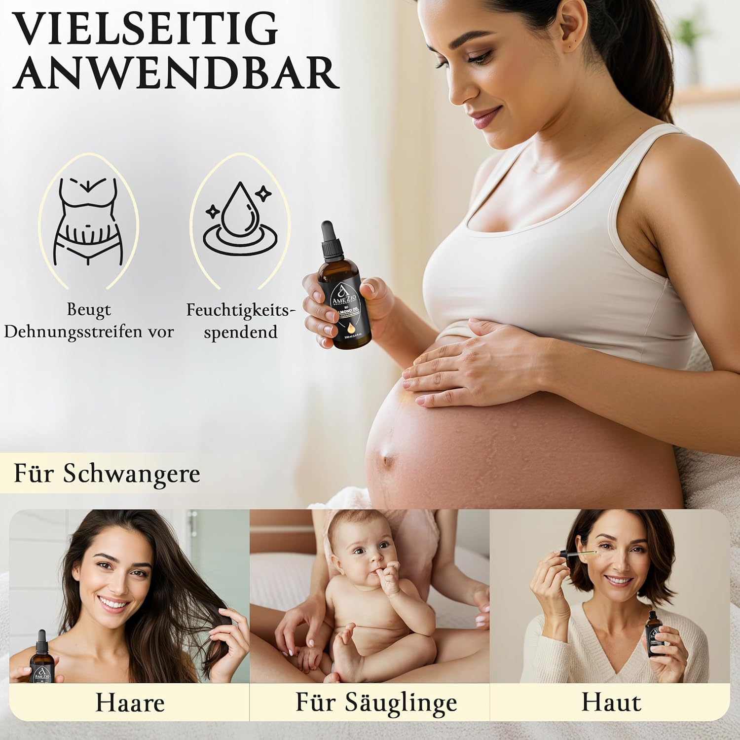 Kaltgepresstes Bio-Mandelöl, für Haare, Gesicht, Körper, Haut, Baby-Mandelöl, 100 % rein und nachhaltig, natürlich für Kosmetik, Hautpflege, vegan und tierversuchsfrei, hexanfrei, 100 ml – Bild 2