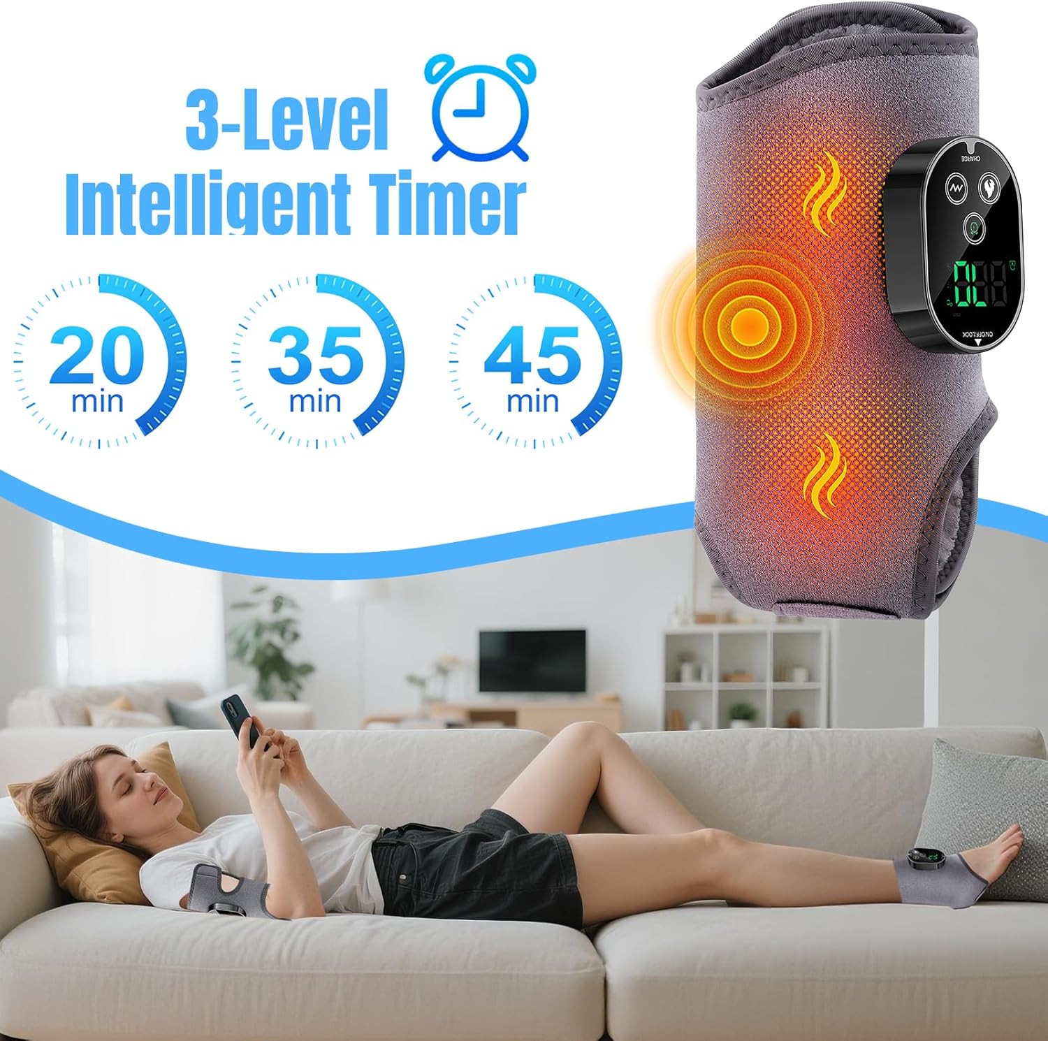 4 in 1 Fußmassagegerät, Elektrisches Fußmassagegerät mit 6 Wärmestufen & 3 Vibrationsmodi, Kabelloses Fußmassagegerät, Zeitlich Abgestimmtes Massagegerät für Füße, Beine, Knie, Ellbogen, Muttertag Geschenk – Bild 4