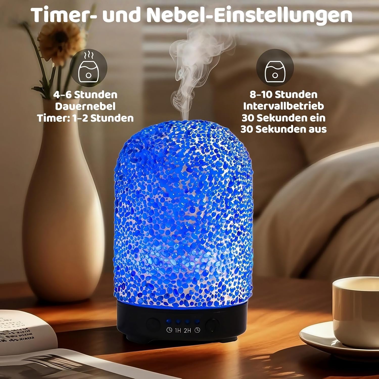 VOREEN Aromadiffusor mit manuell aufgeklebtem Mosaikglas, Ultraschall-Duftvernebler für ätherische Öle mit LED-Licht & Timer, Raumduftdiffusor für Schlafzimmer, Büro – Bild 3