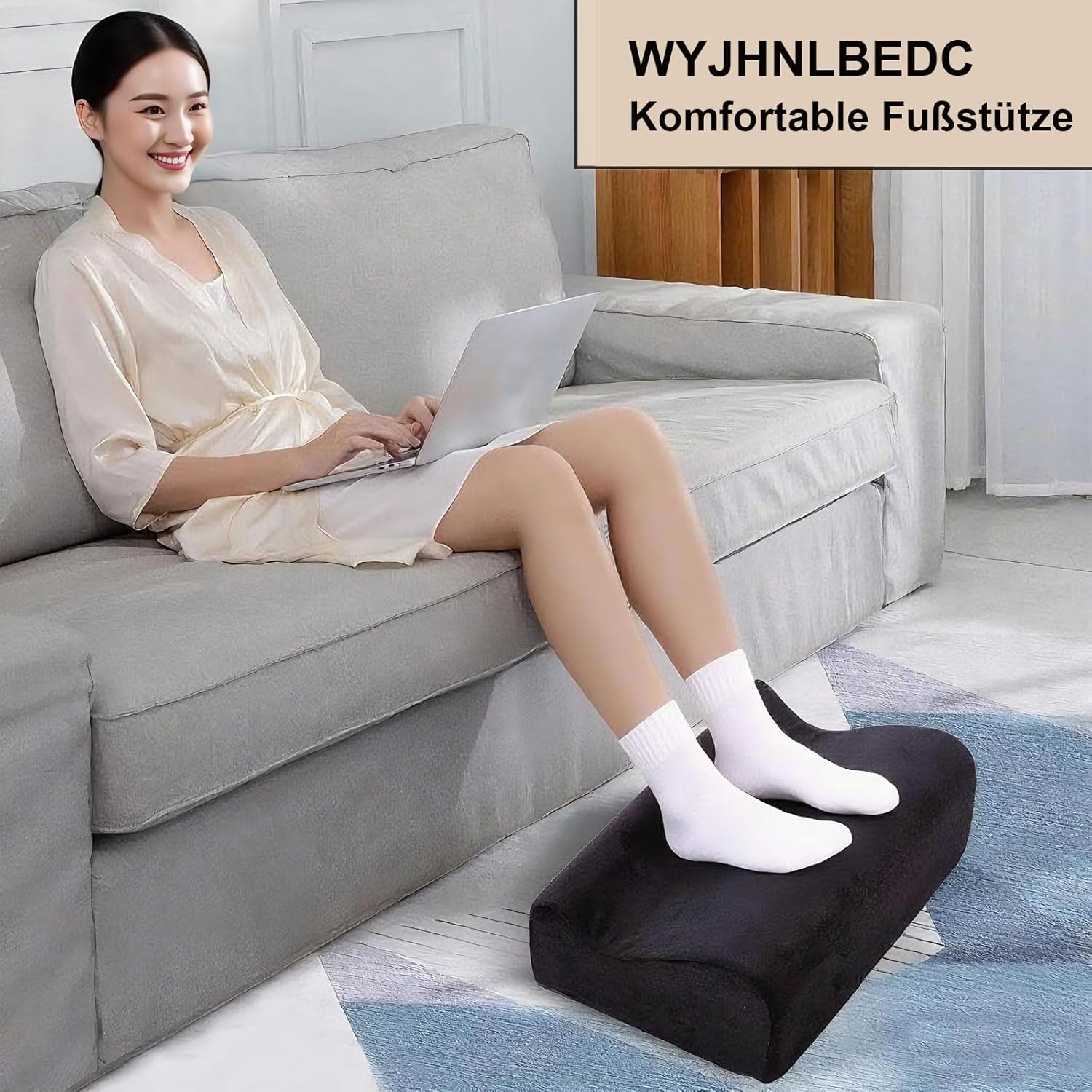 Fußstütze für den Schreibtisch, ergonomische Fußstützen für das Büro mit Premium-Schaumstoffkern und abnehmbarem Deckel, rutschfeste Fußstütze für unter dem Schreibtisch, Rücken- und Hüftschmerzen, Schwarz, Medium – Bild 2