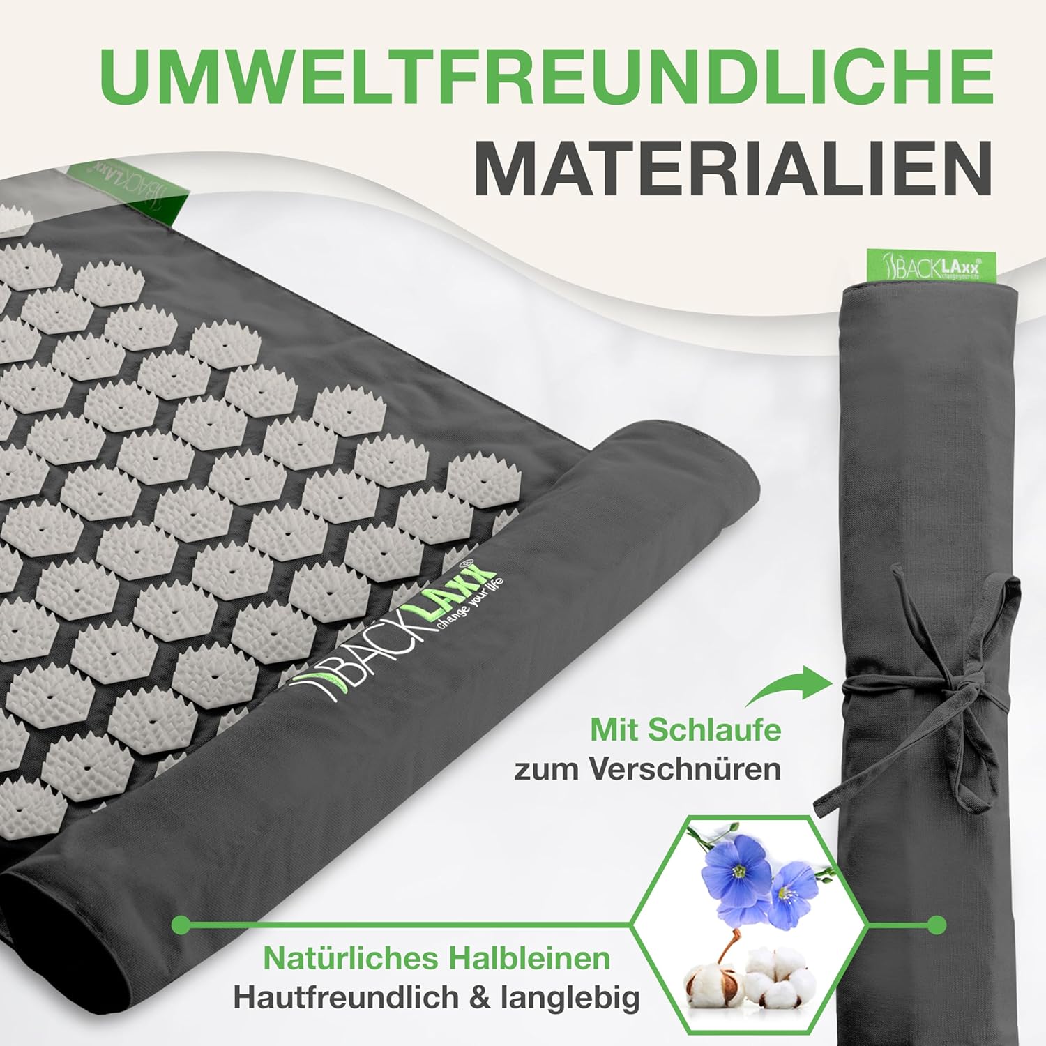 BACKLAXX Akupressurmatten-Set To-Go „Original“, passt ins Handgepäck und ist perfekt für unterwegs, Akupunkturmatte mit Spikes für Massage und Entspannung, Massagemattenrücken für Akupressur – Bild 4