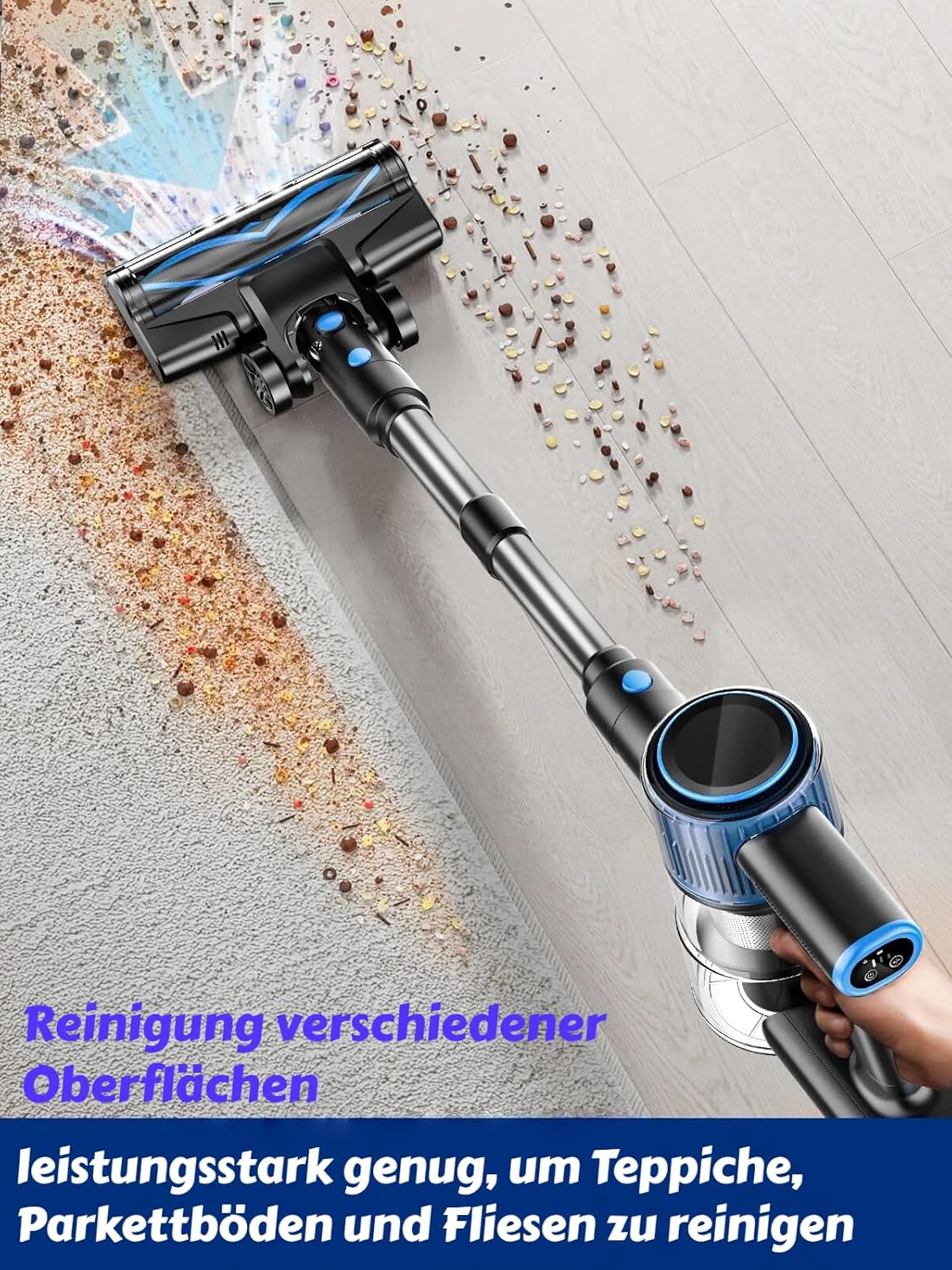 Staubsauger Kabellos 45 KPa/500 W/45 Min., selbststehend, LED-Anzeige, Anti-Tangle-Bürste – Bild 4