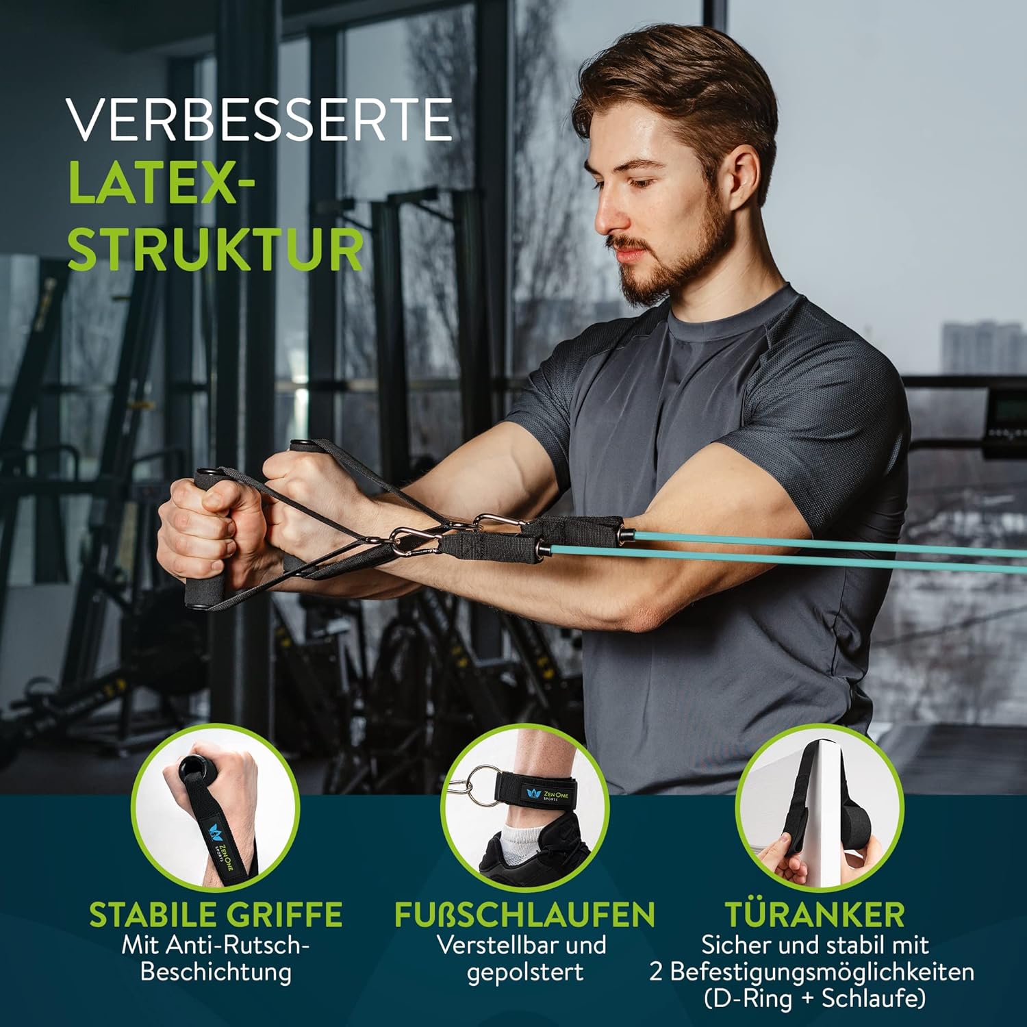 ZenOne Sports® Resistance Bands Set I Robuste Fitnessbänder in 5 Stärken I Widerstandsbänder für Krafttraining - Zuhause & Unterwegs I Trainingsbänder, Fitness-Bänder, Gummibänder Sport – Bild 3