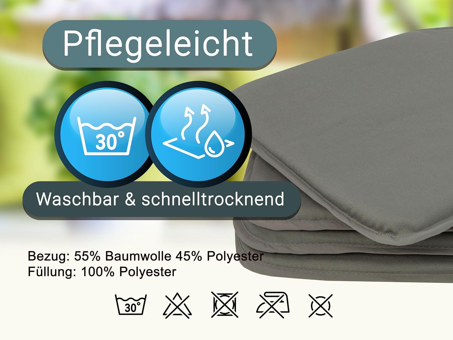 Zollner 4er-Set Stuhlkissen mit Bändern, 38 x 38 cm, 248, 38 x 38 cm – Bild 5