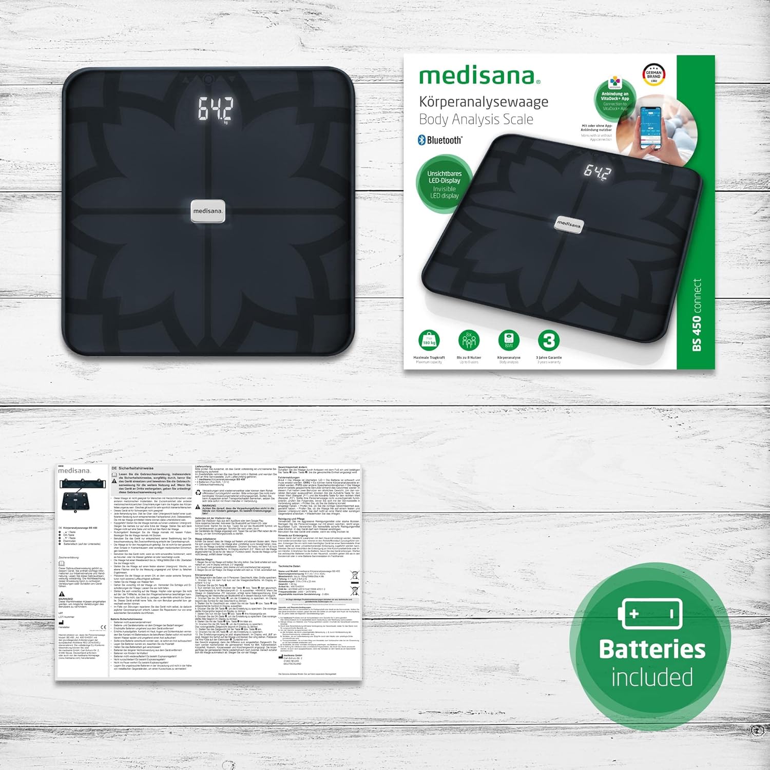 medisana BS 450 connect Digitale Personenwaage, Personenwaage, Körperfettwaage mit App, Messung von Körperfett, Körperwasser, Muskelmasse & Knochengewicht, Schwarz – Bild 6