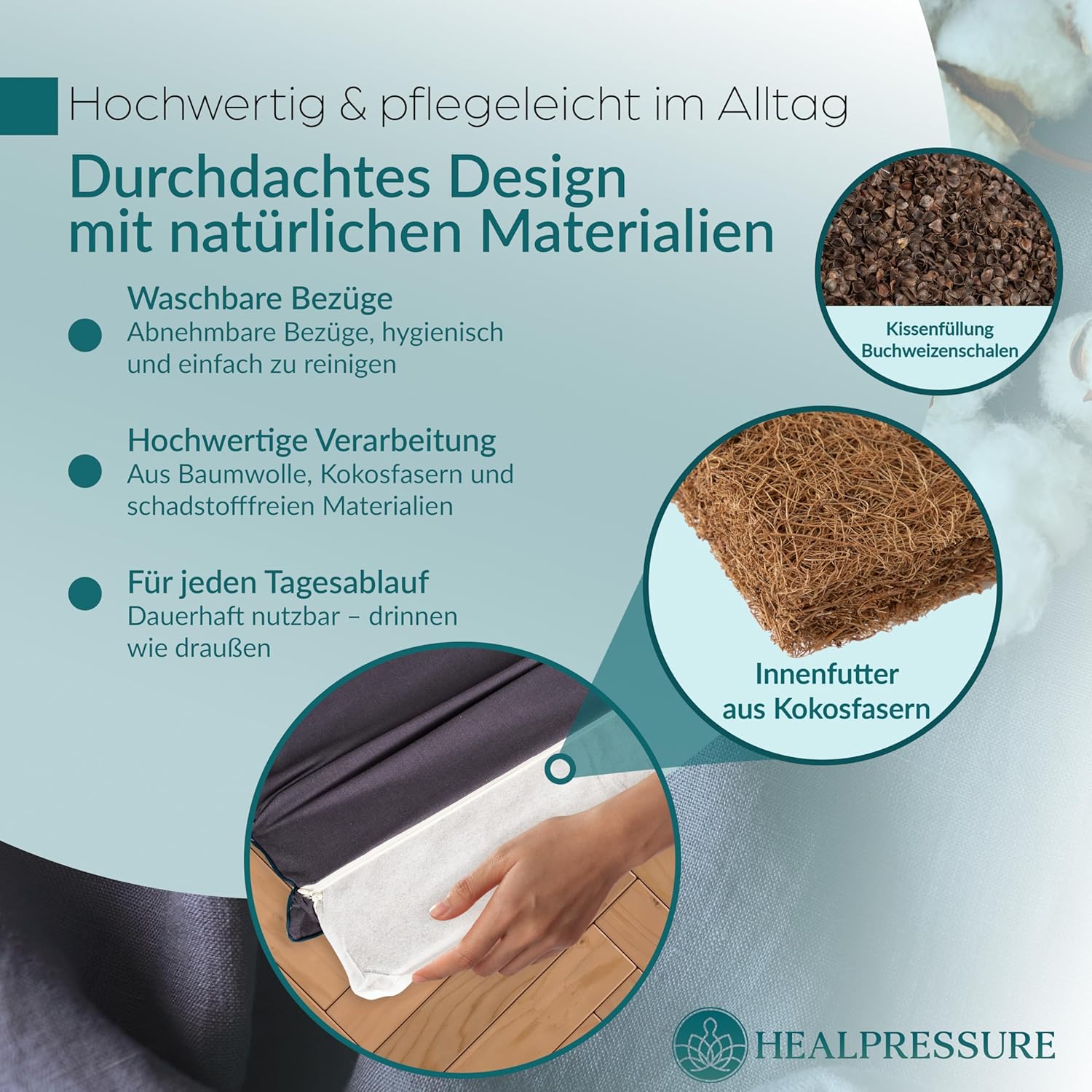 Akupressurmatten-Set, 5-teiliges Entspannungsset aus Naturmaterialien für Rücken, Nacken, Füße, Akupressurmatte mit 700 Spitzen mit Tragetasche, waschbare Bezüge, Wellness für Zuhause – Bild 2