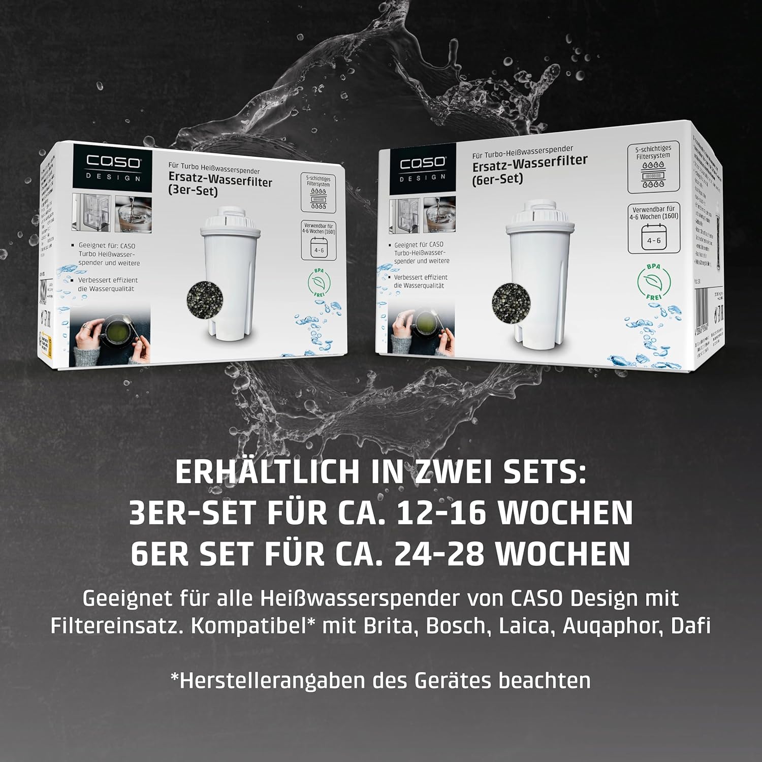 CASO Ersatz-Wasserfilter (6er-Set) – für Heißwasserspender, Verbesserung der Wasserqualität, Reduzierung von Kalk, Chlor und Schadstoffen, 5-Schicht-Filtrationsprinzip – Bild 7
