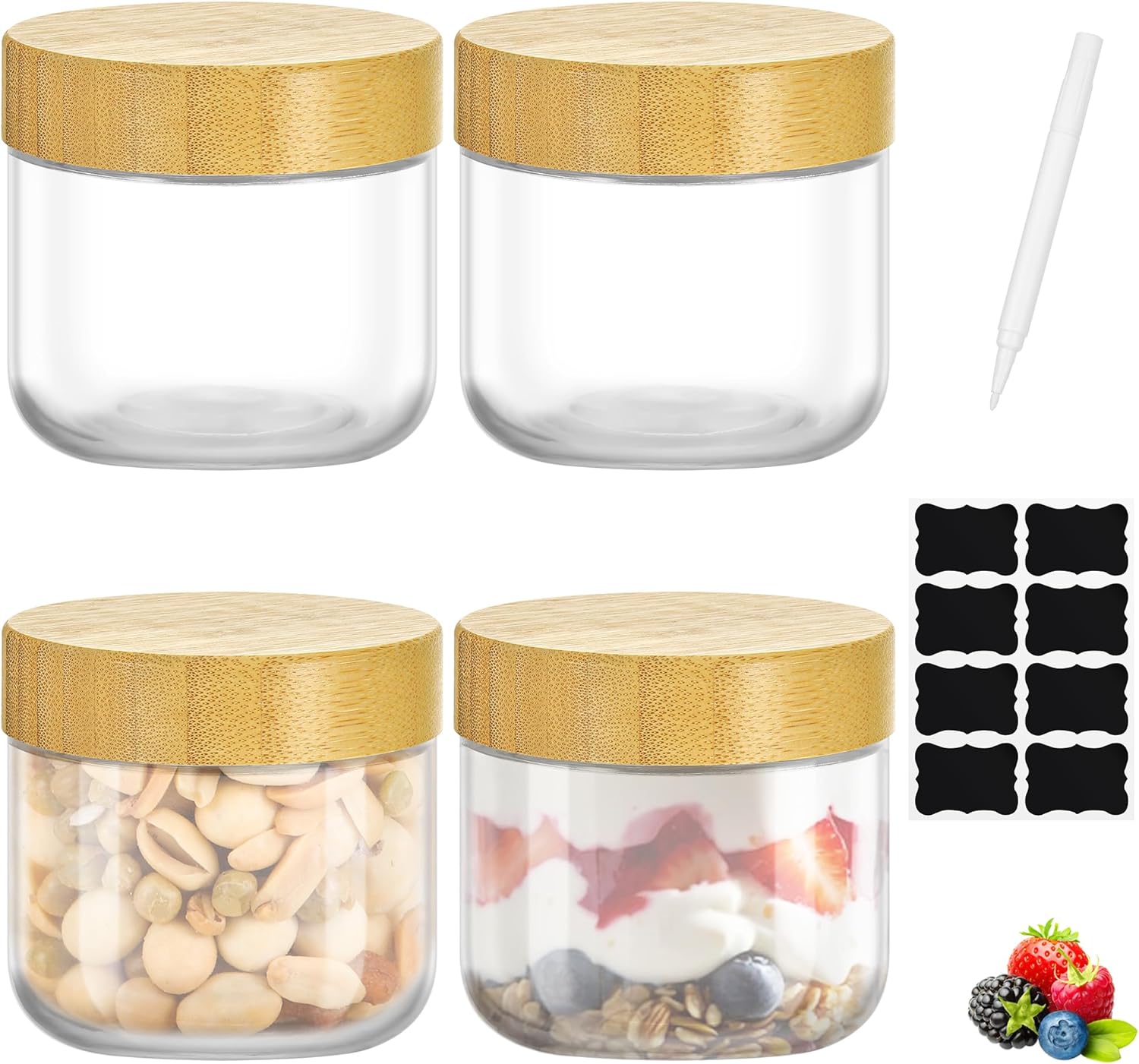 4 Stück Overnight-Oats-Gläser mit Schraubdeckel, 300 ml wiederverwendbare Einmachgläser für die Zubereitung von Mahlzeiten für Müsli, Joghurt, Marmelade, Salatdressing, BPA-freie Einmachgläser für die Küche